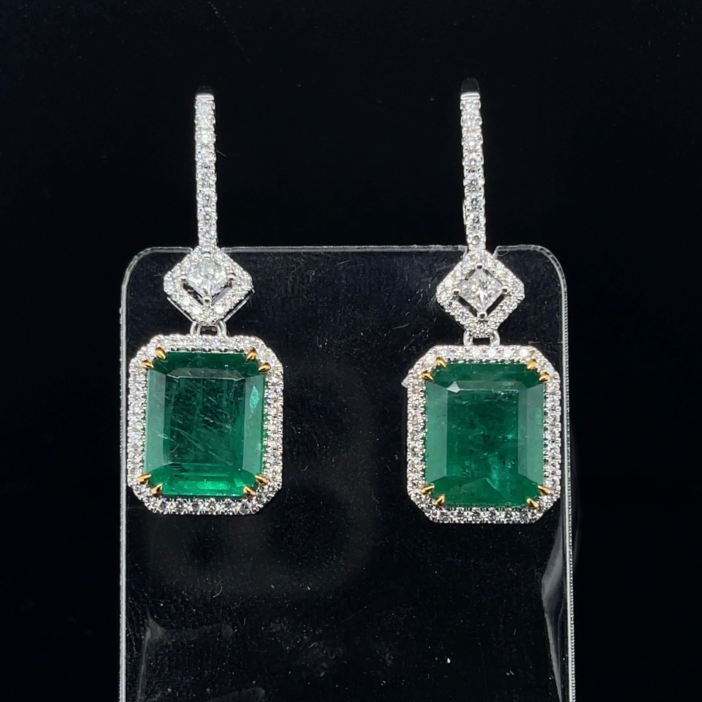 Emerald Cut 18CT White Gold Emerald and Diamond Earrings For Sale