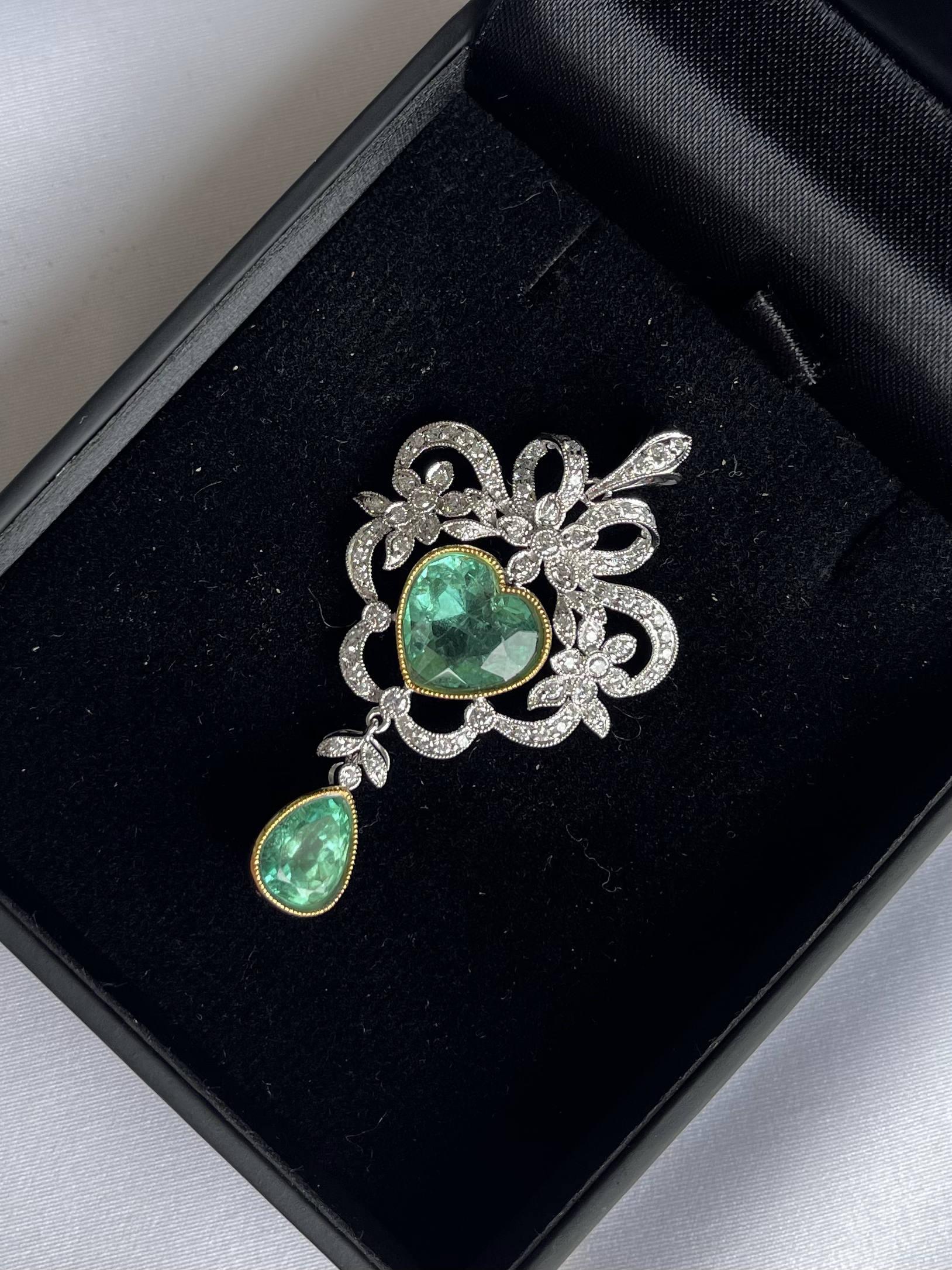 Colombian (based on my opinion) emerald and diamond, crafted in eighteen karat white gold, featuring a beautiful selection of ninety-one bead set and rub over set natural round brilliant cut diamonds. complimented with a polished finish