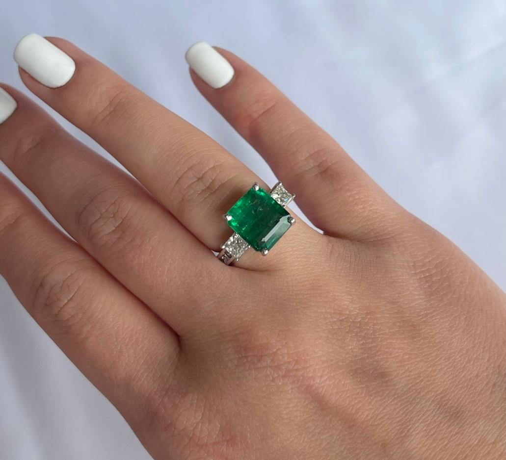 Emerald Cut 18Ct White Gold Emerald and Diamond Ring
