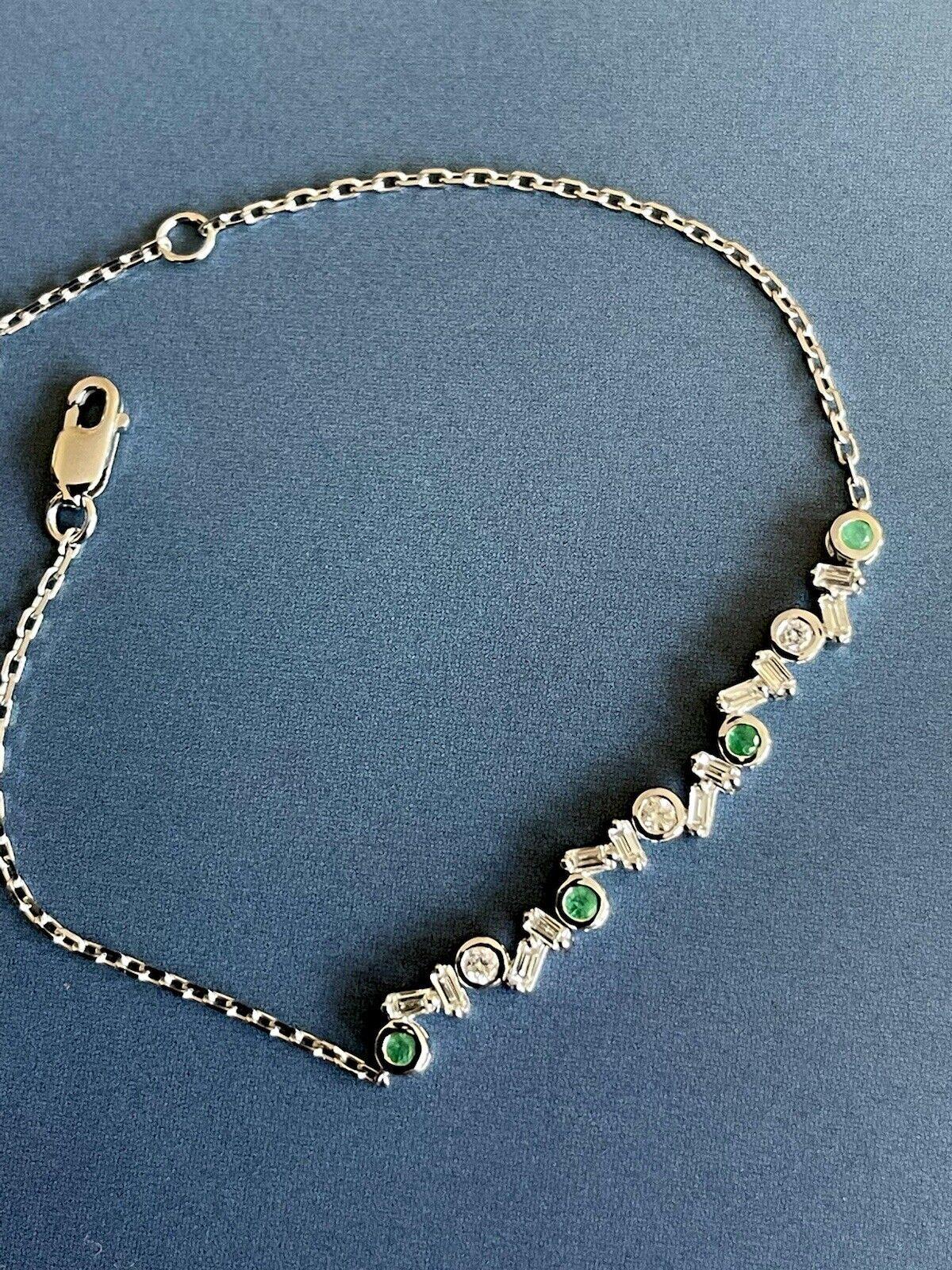 Women's or Men's 18ct White Gold Emerald Diamond Bracelet 0.50ct Halo Cluster Chain For Sale