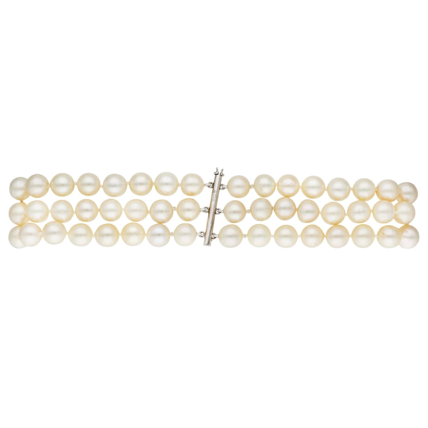 Emerald Cut 18ct White Gold 9ct Emerald, 2.8ct Diamond & Cultured Pearl Choker Necklace For Sale