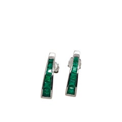 9ct White Gold Emerald Earrings Set with 12 Square Natural Emeralds