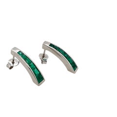 9ct White Gold Emerald Earrings Set with 12 Square Natural Emeralds