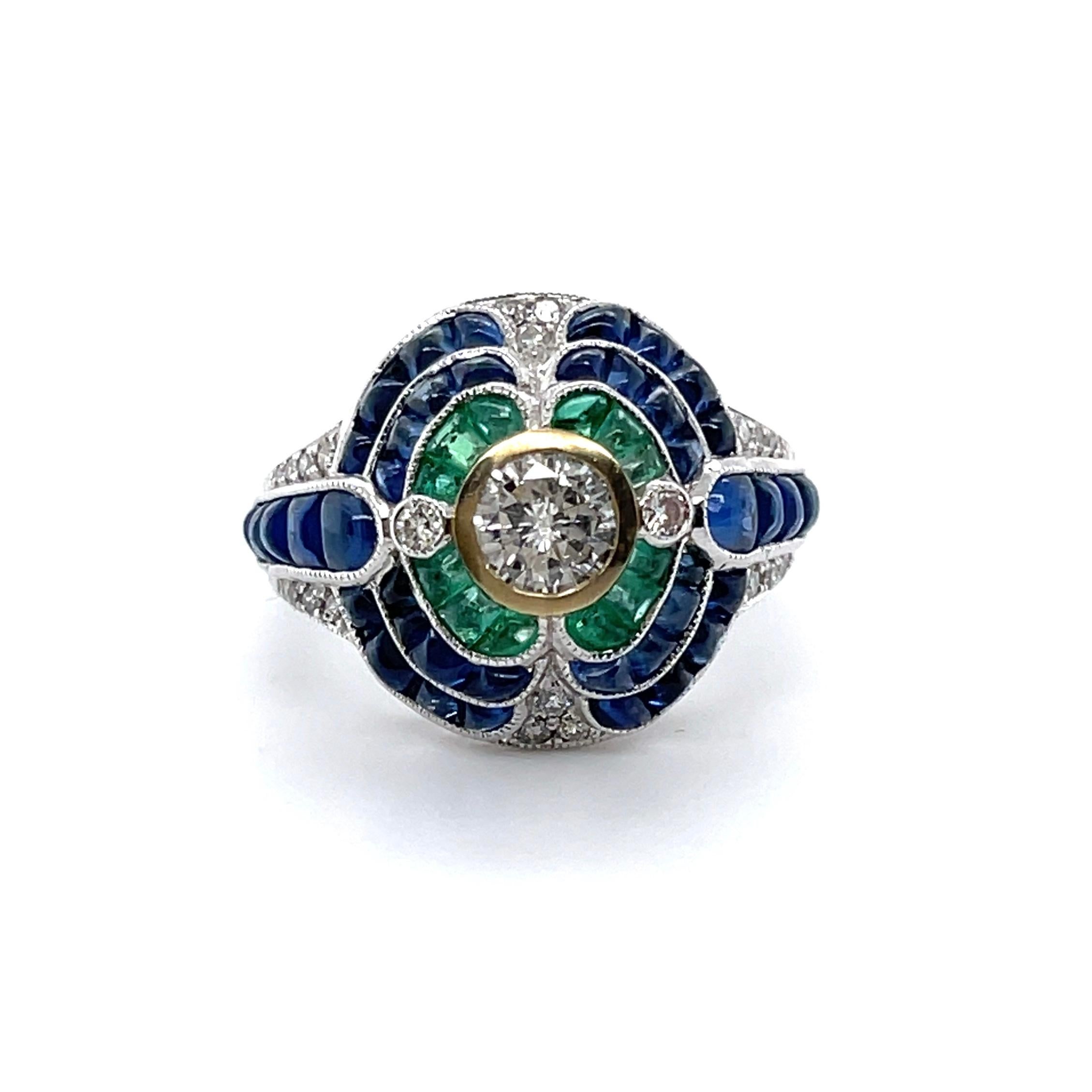For Sale:  18ct White Gold Emerald Sapphire and Diamond Cocktail Ring 2