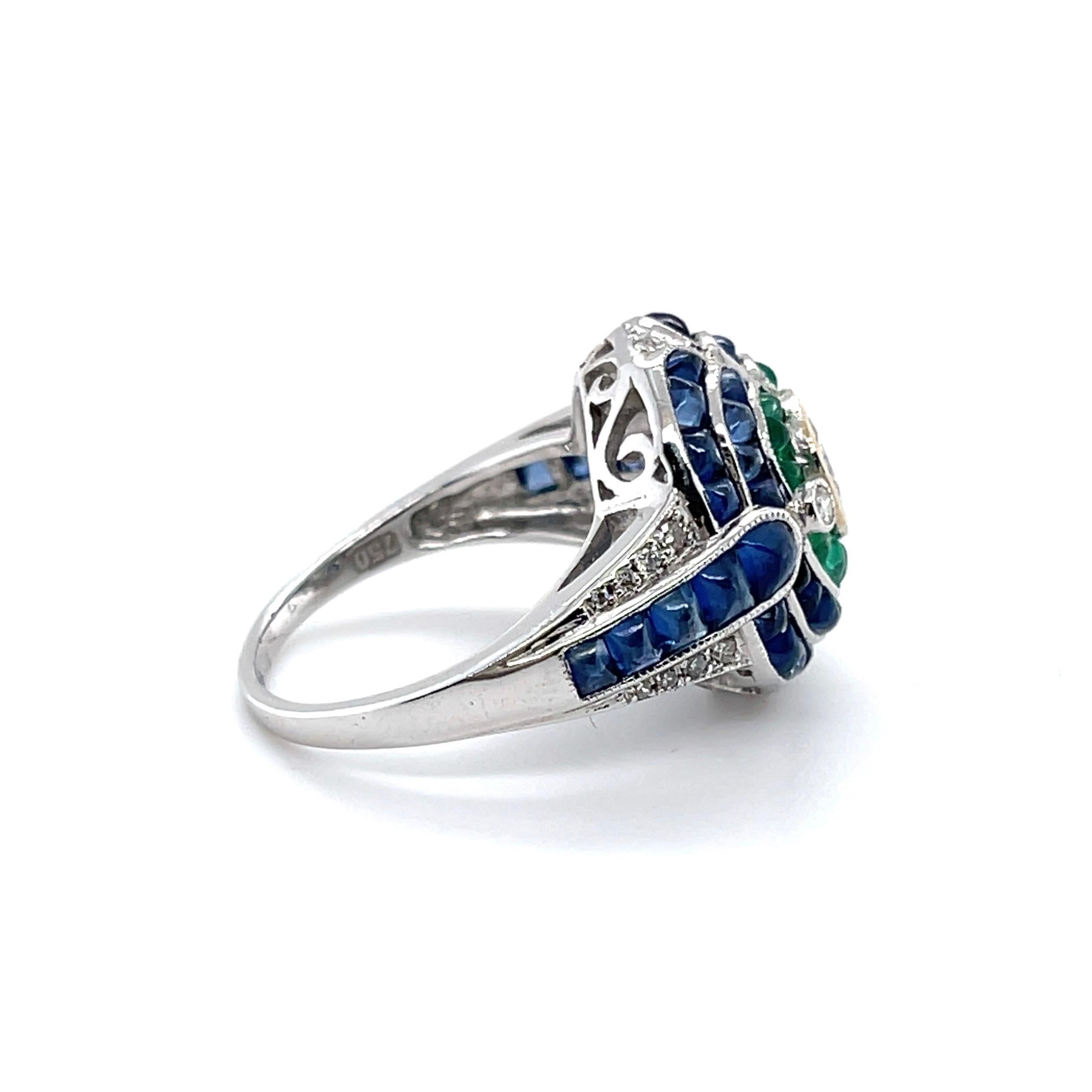 For Sale:  18ct White Gold Emerald Sapphire and Diamond Cocktail Ring 3