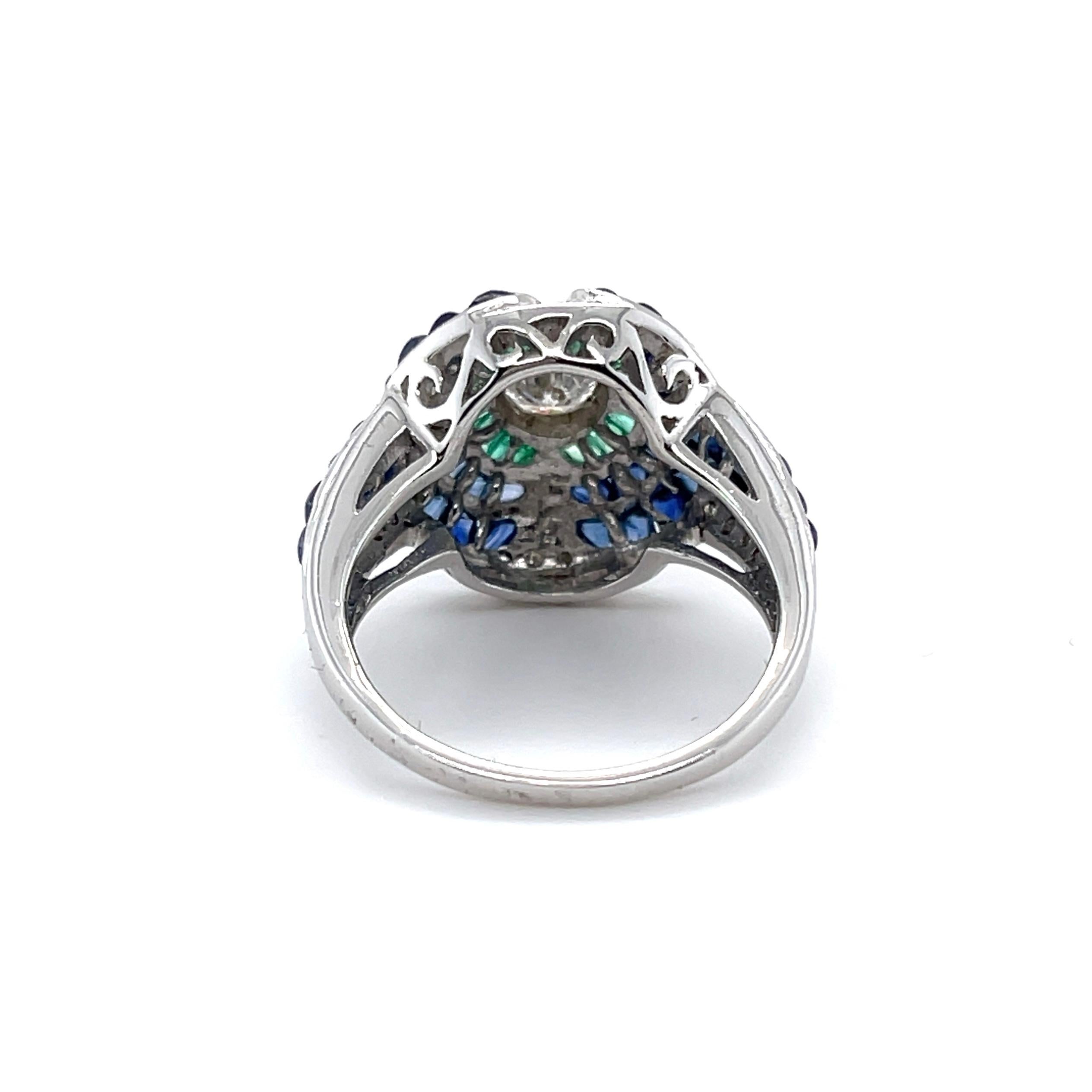 For Sale:  18ct White Gold Emerald Sapphire and Diamond Cocktail Ring 4