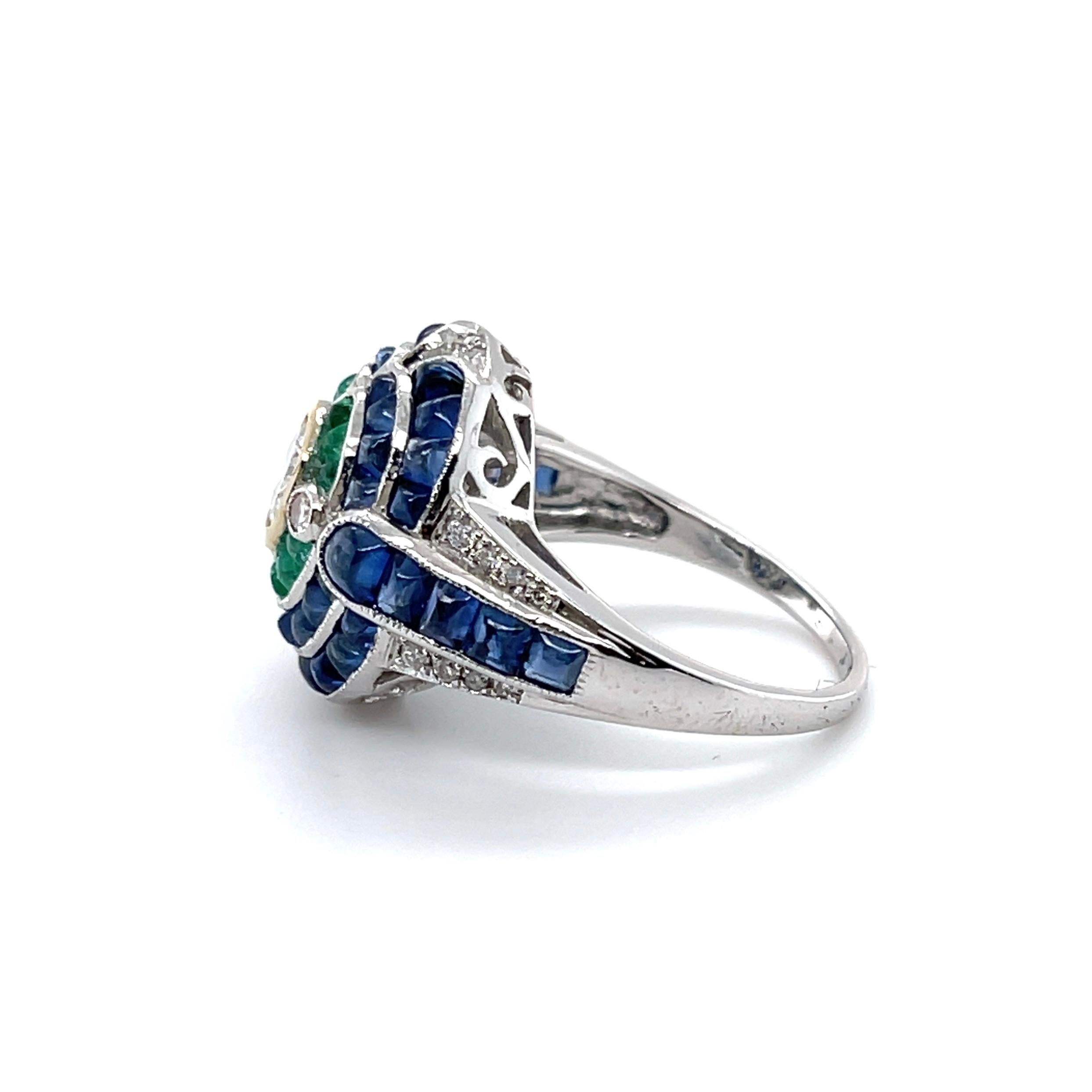 For Sale:  18ct White Gold Emerald Sapphire and Diamond Cocktail Ring 5