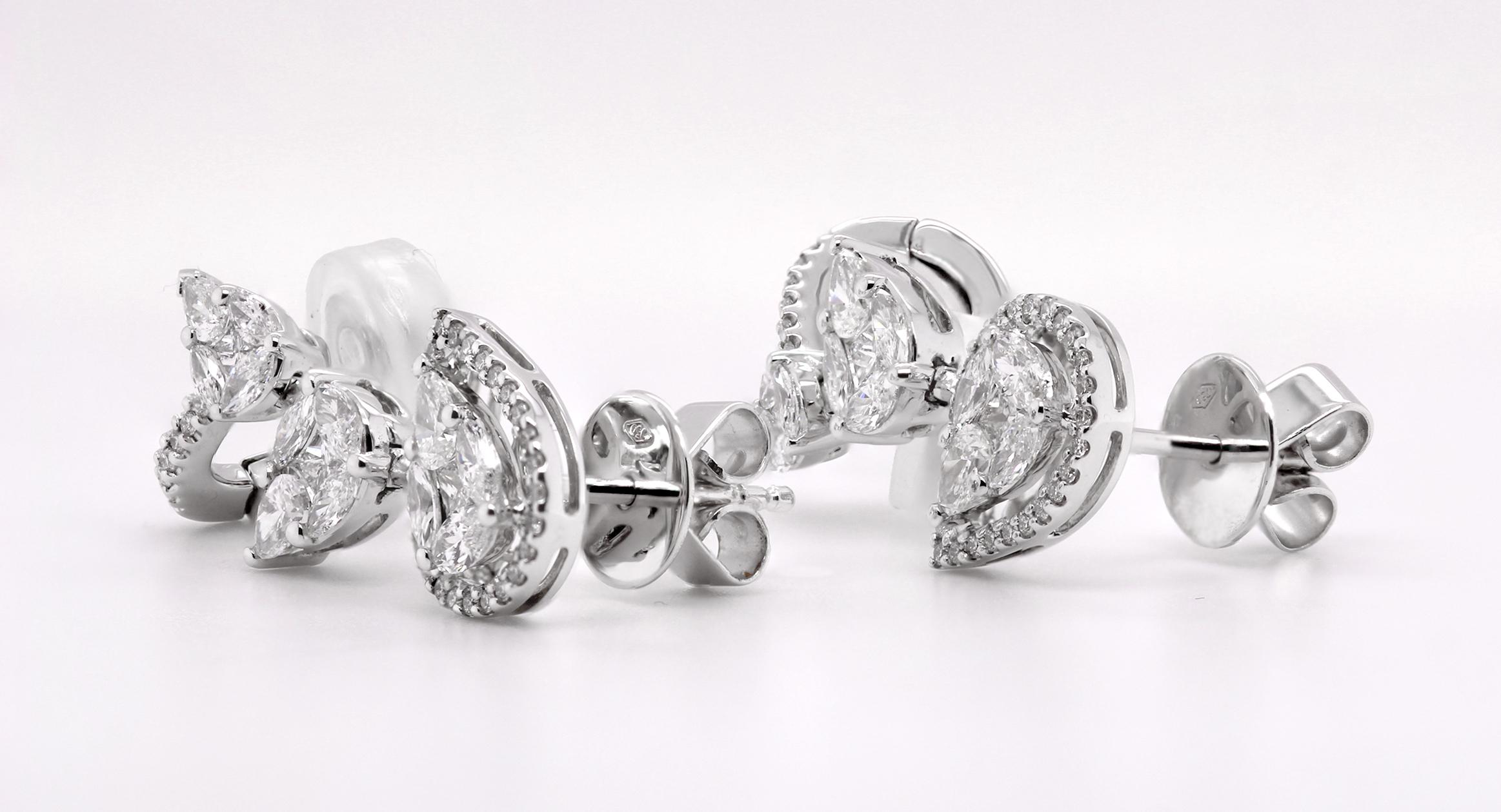 Boucles d'oreilles en or blanc 18ct, poire taillée et diamant brillant Neuf - En vente à London, GB