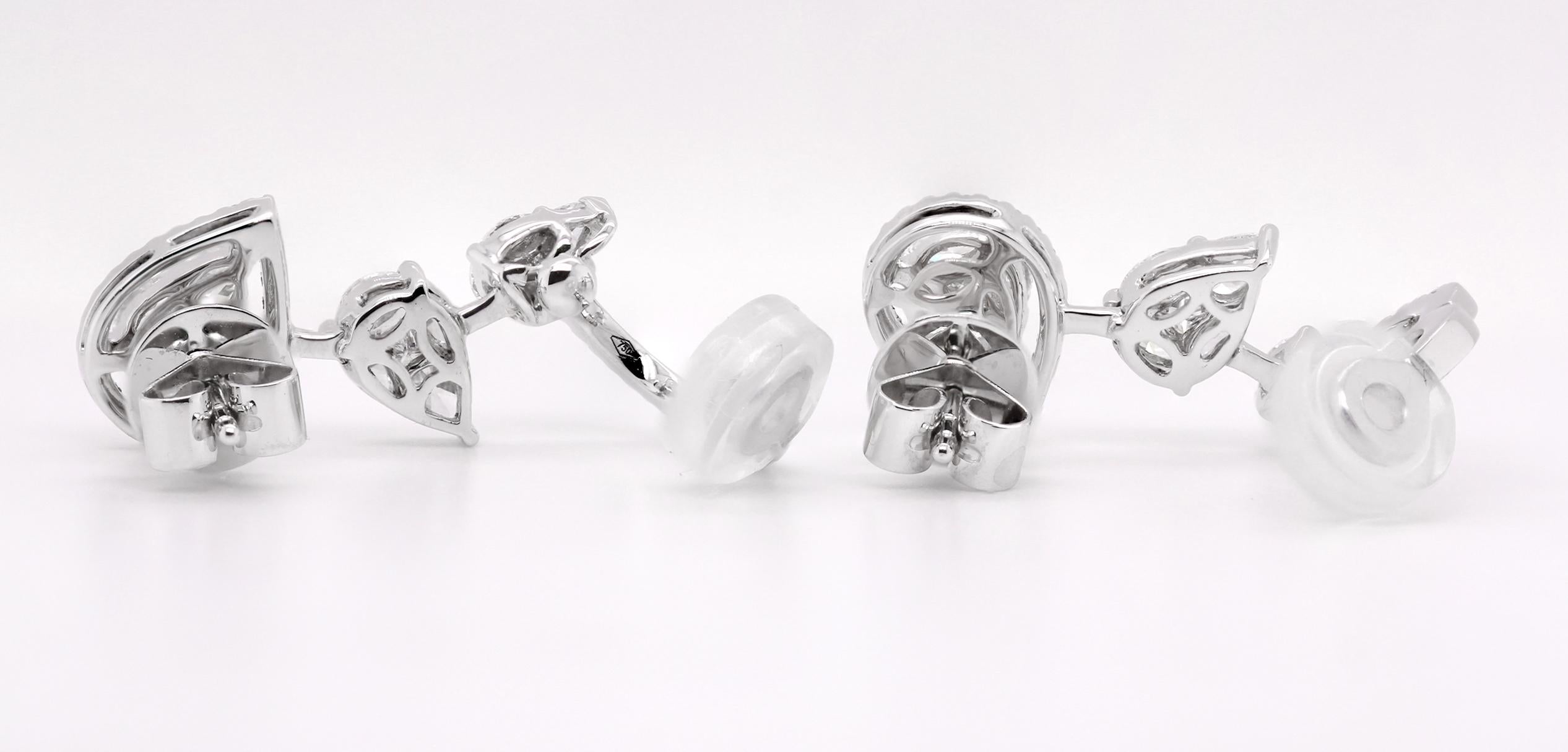 18ct White Gold Fancy Cut Pear & Brilliant Diamond Statement Earrings For Sale 1