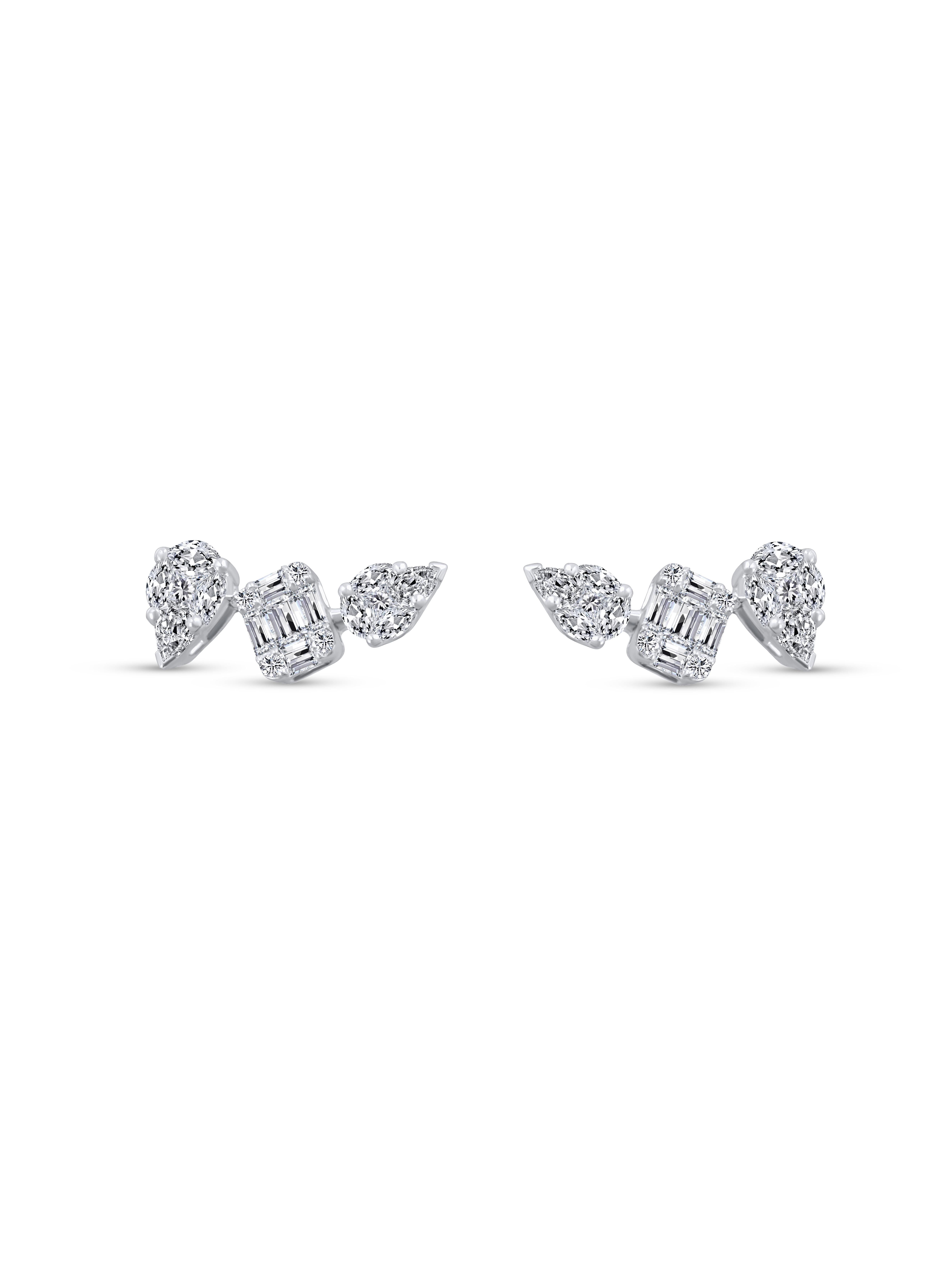 18ct White Gold Fancy Shape & Brilliant Diamond Statement Earrings For Sale 4