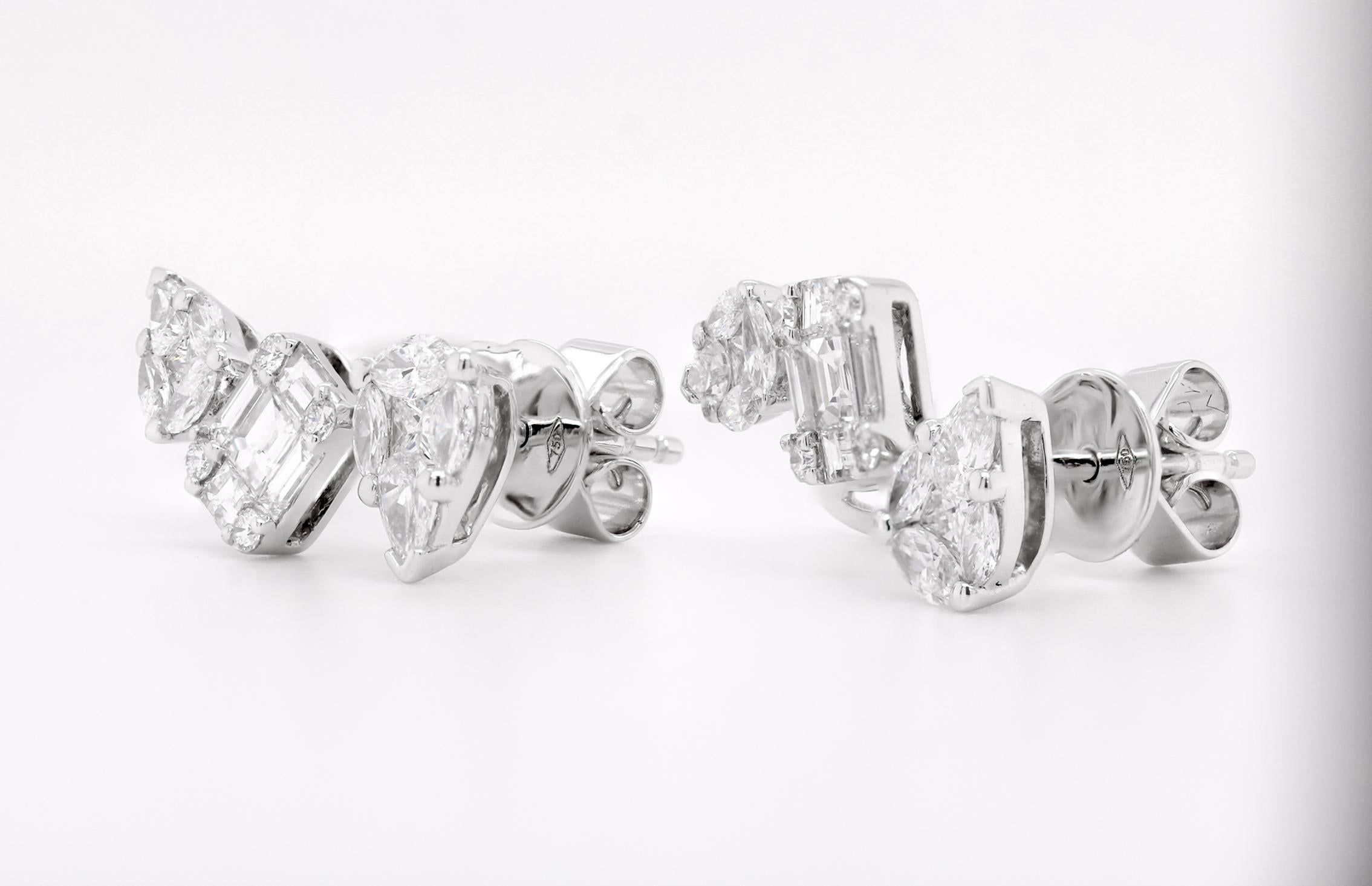 Boucles d'oreilles fantaisie en or blanc 18 carats et diamants brillants de forme fantaisie Neuf - En vente à London, GB