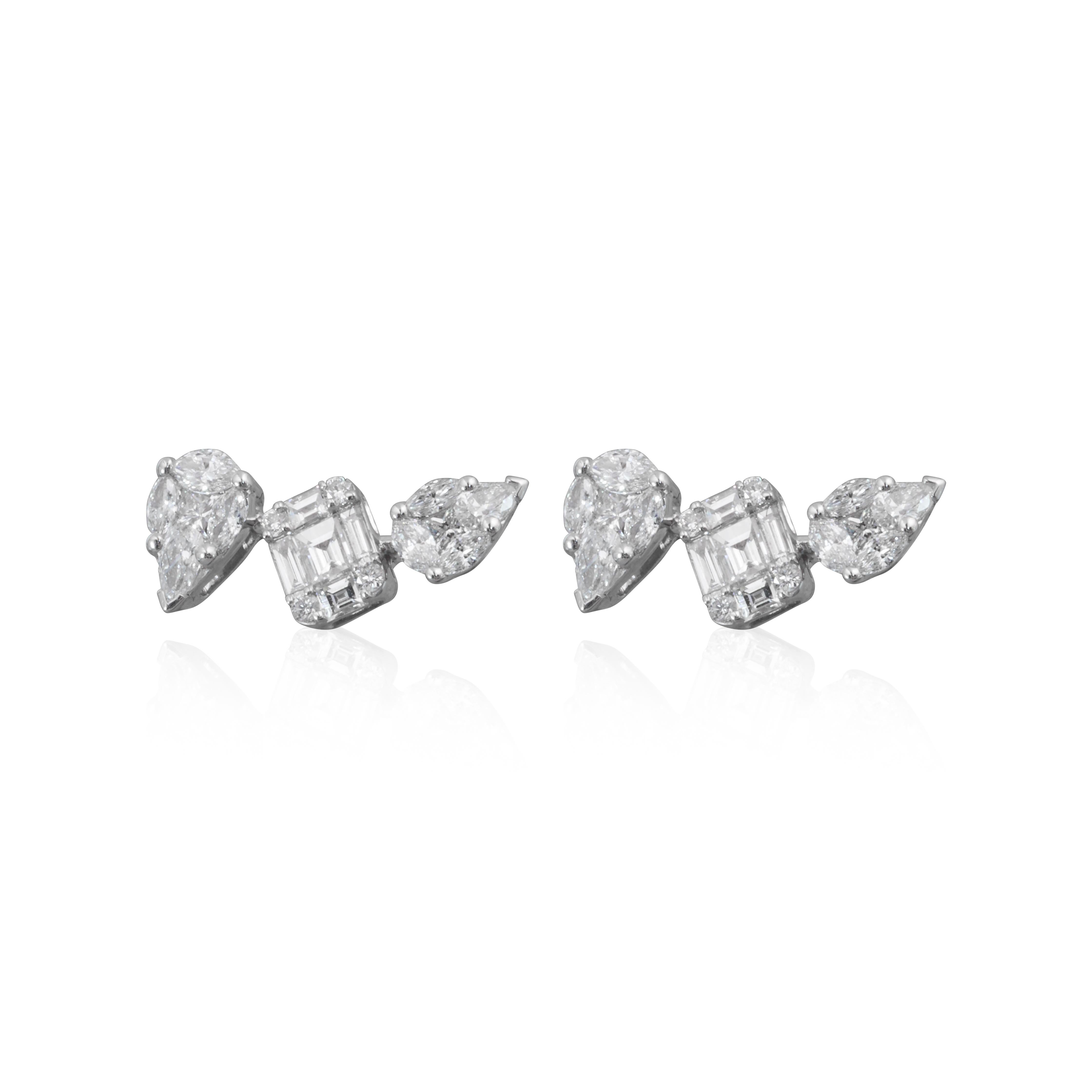 18ct White Gold Fancy Shape & Brilliant Diamond Statement Earrings For Sale 1