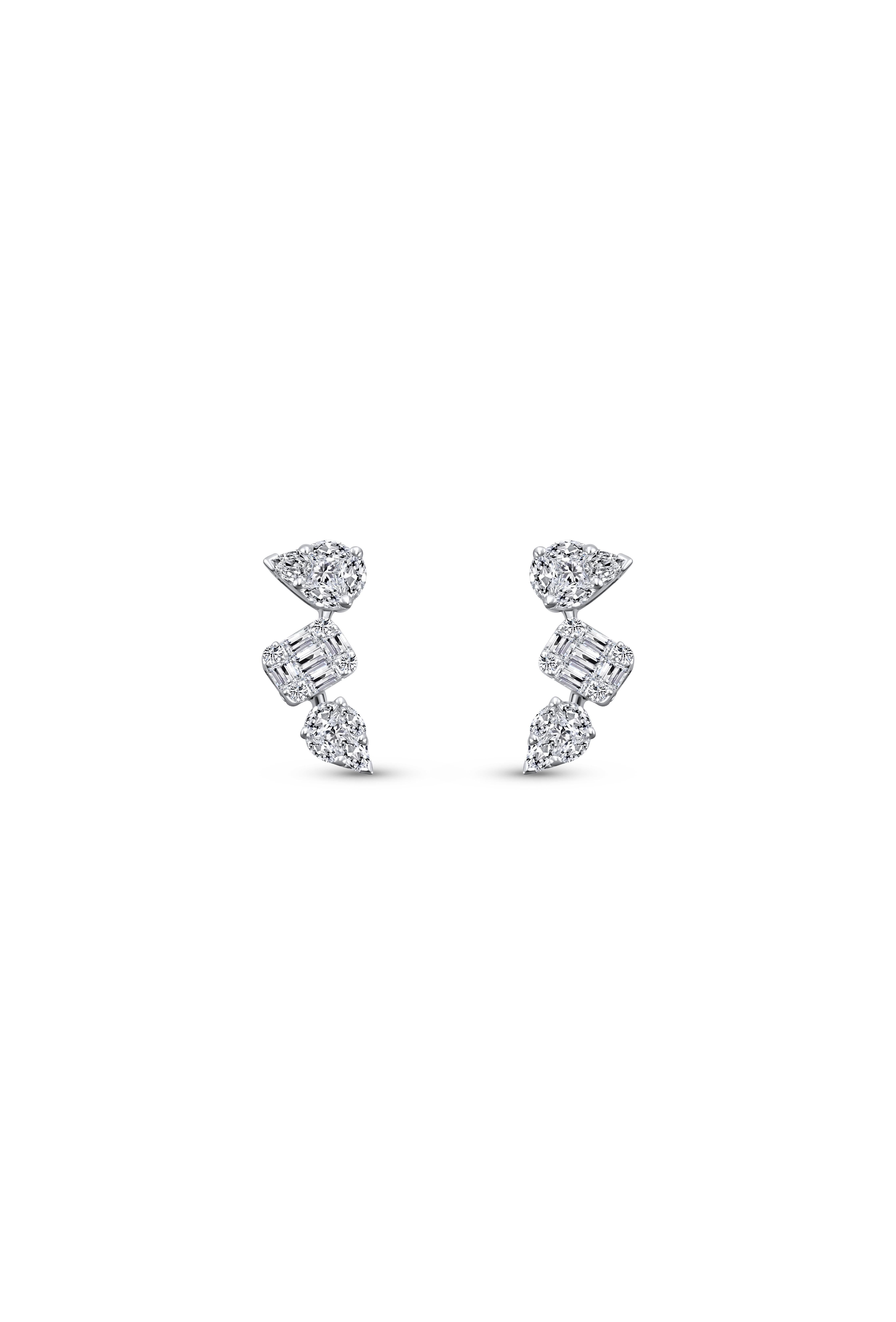 18ct White Gold Fancy Shape & Brilliant Diamond Statement Earrings For Sale 2