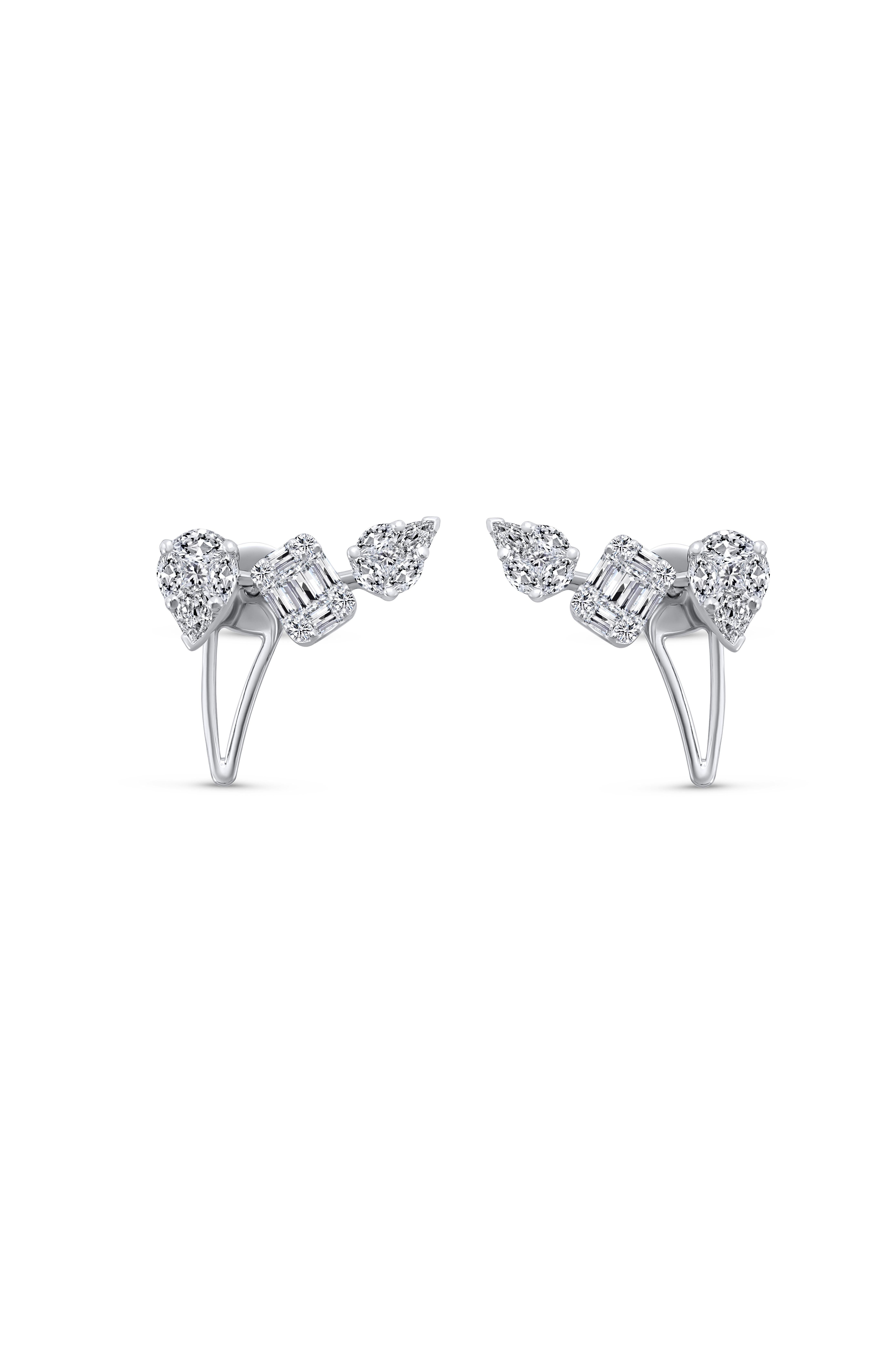 18ct White Gold Fancy Shape & Brilliant Diamond Statement Earrings For Sale 3