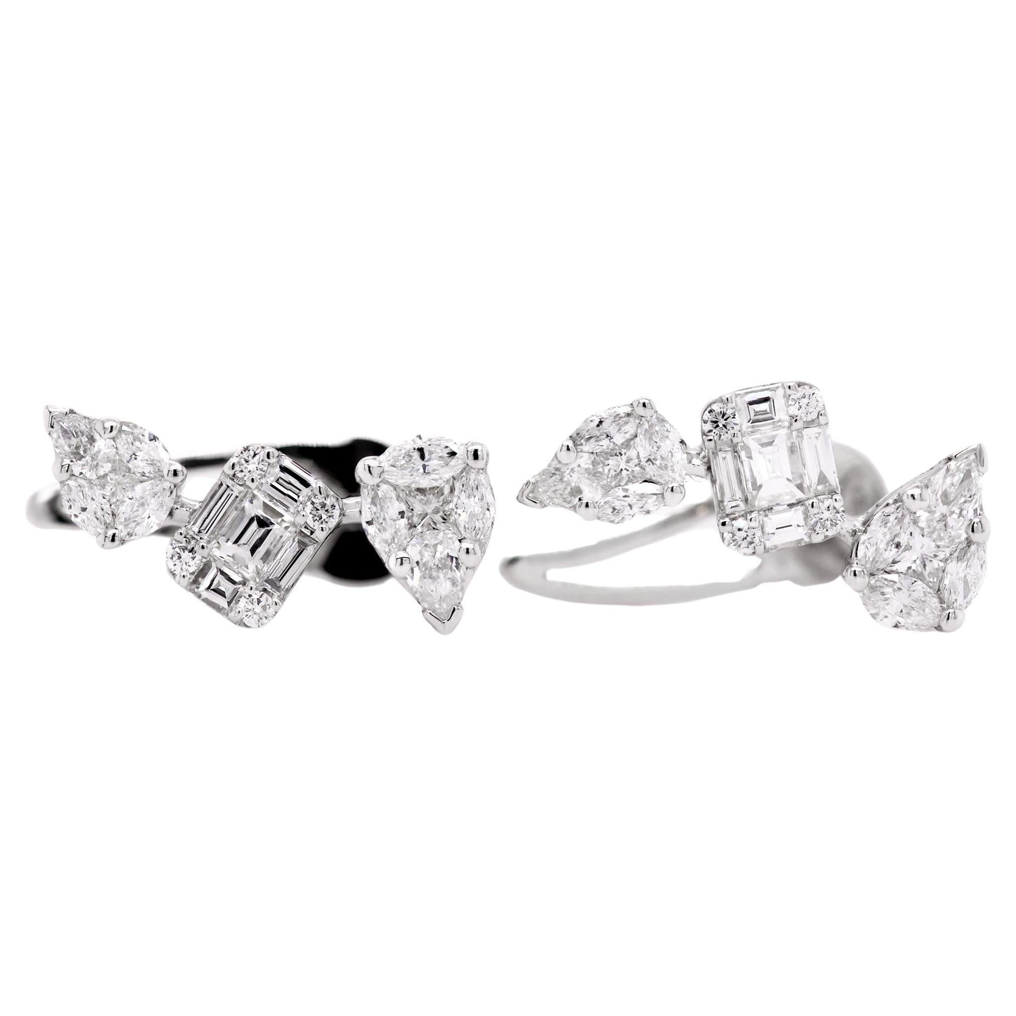 Contemporary 18ct White Gold Fancy Shape & Brilliant Diamond Statement Earrings For Sale