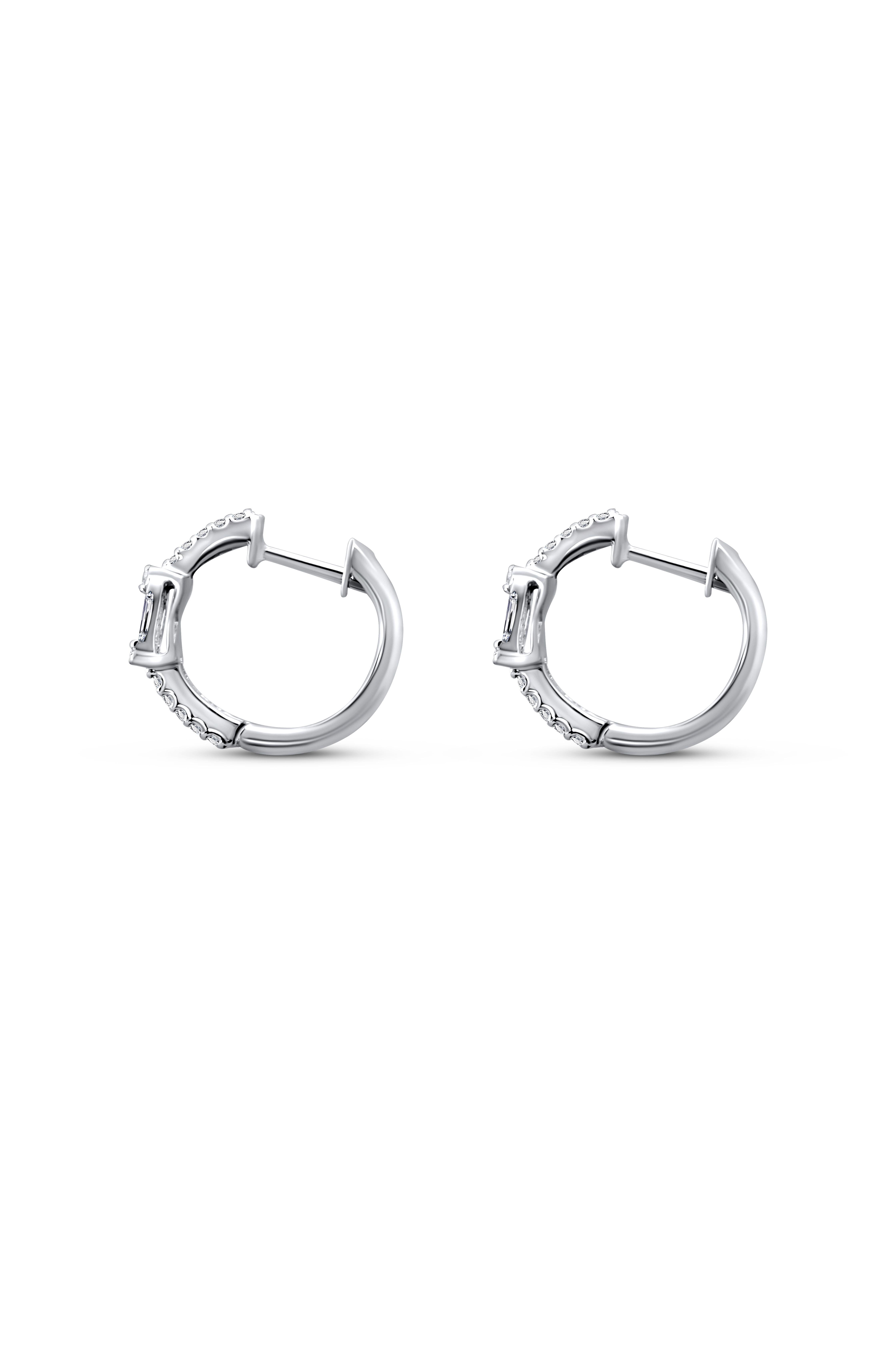 18ct White Gold Fancy Shape Natural Mined Diamond Hoop & Octagon Motif Earrings In New Condition For Sale In London, GB