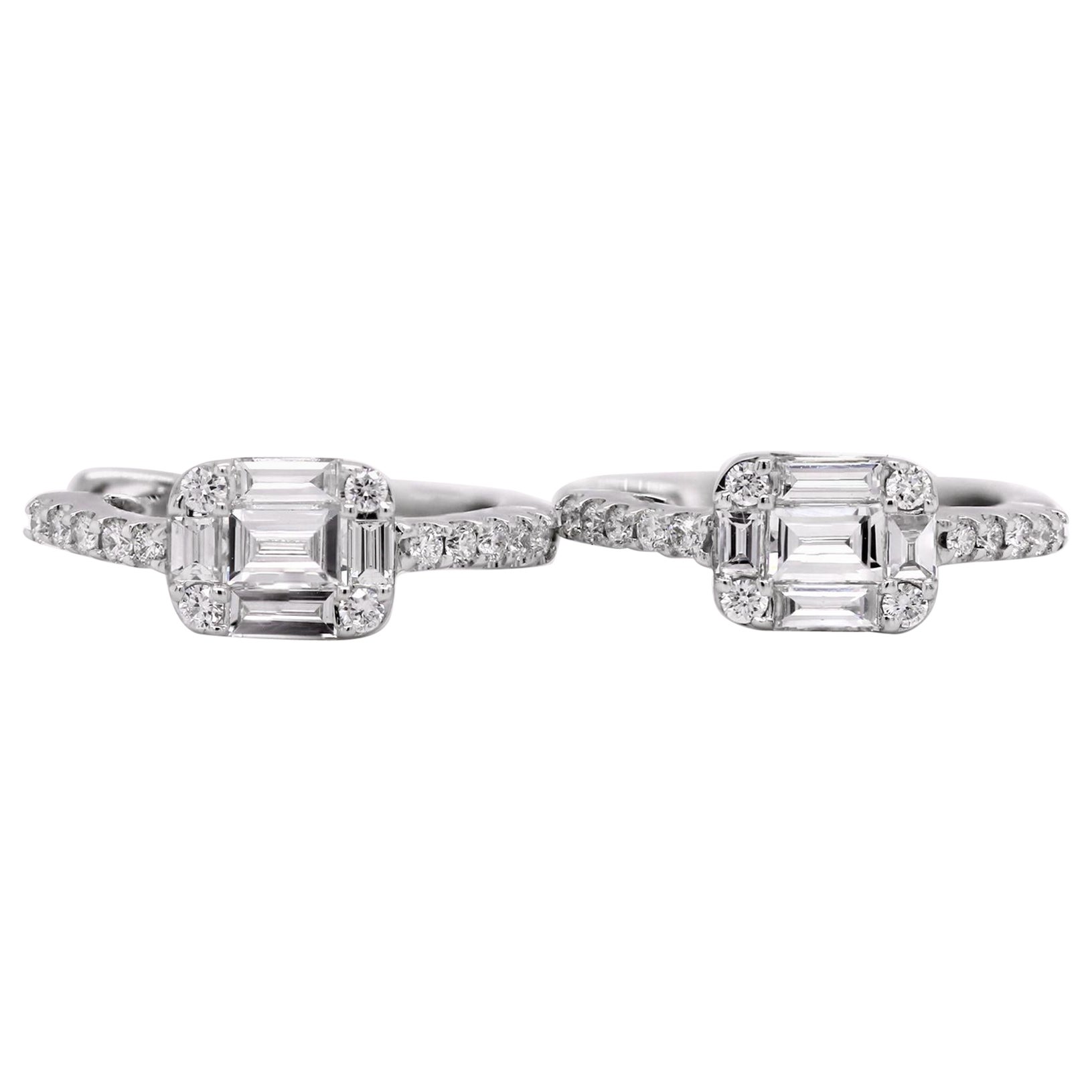 Pendientes de oro blanco de 18 ct con diamantes naturales minados en forma de fantasía y motivo octogonal en venta