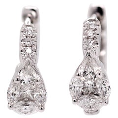 Orecchini a cerchio e a pera in oro bianco 18 ct. con diamanti naturali estratti e a forma di fantasia