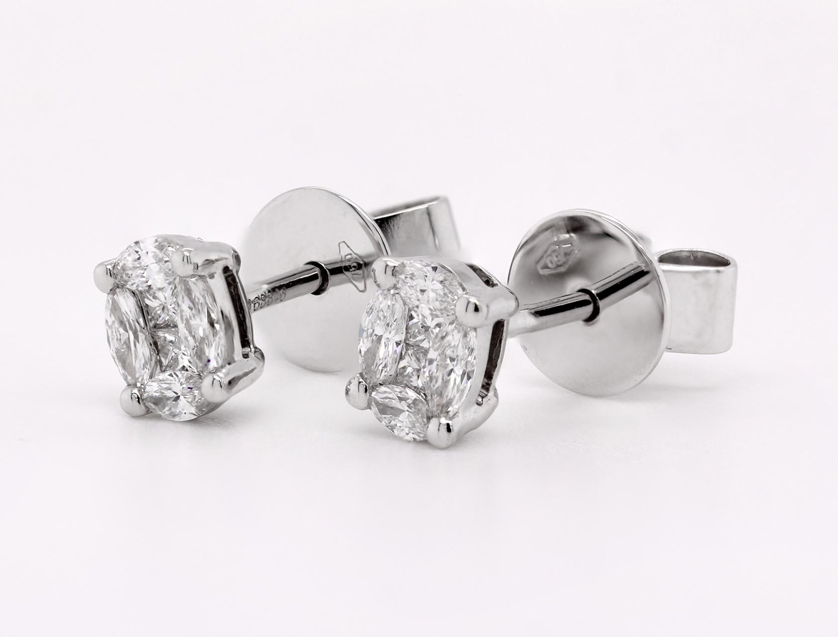 Oval Cut 18ct White Gold Fancy Shape Natural Mined Diamond Oval Motif Stud Earrings For Sale