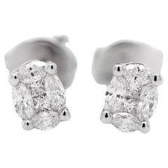 18ct White Gold Fancy Shape Natural Mined Diamond Oval Motif Stud Earrings