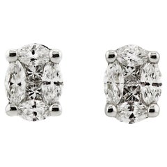18ct White Gold Fancy Shape Natural Mined Diamond Oval Motif Stud Earrings