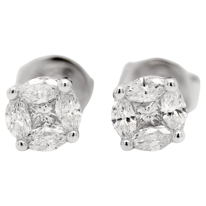 18ct White Gold Fancy Shape Natural Mined Diamond Stud Earrings For Sale