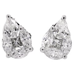 18ct White Gold Fancy Shape Natural Mined Diamond Stud Earrings in Pear Motif