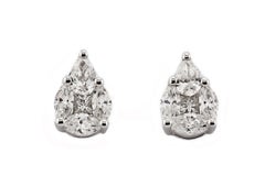 18ct White Gold Fancy Shape Natural Mined Diamond Stud Earrings in Pear Motif
