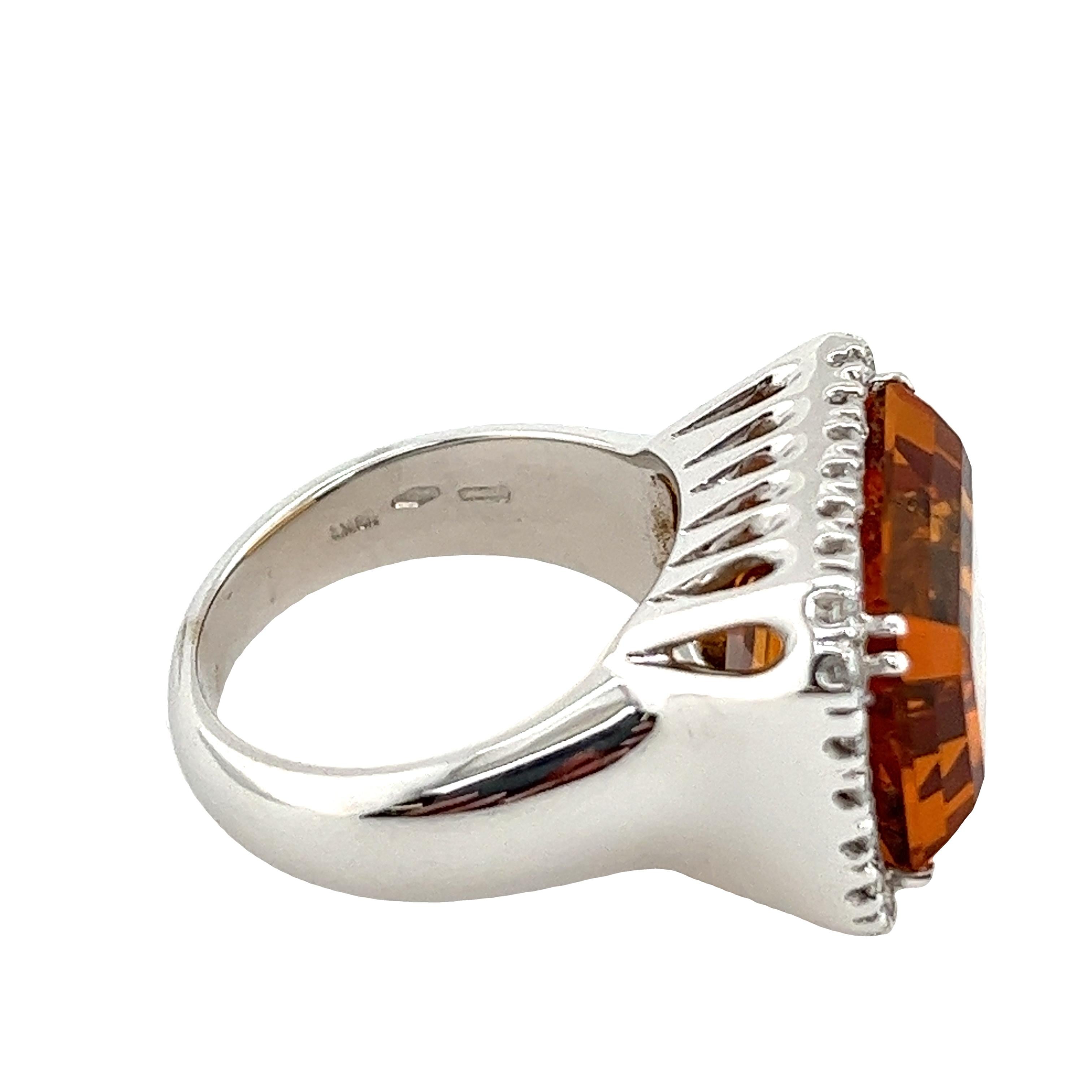 Emerald Cut 18ct White Gold Fine Quality Citrine &Diamond Ring set with Emerald cut & Halo For Sale