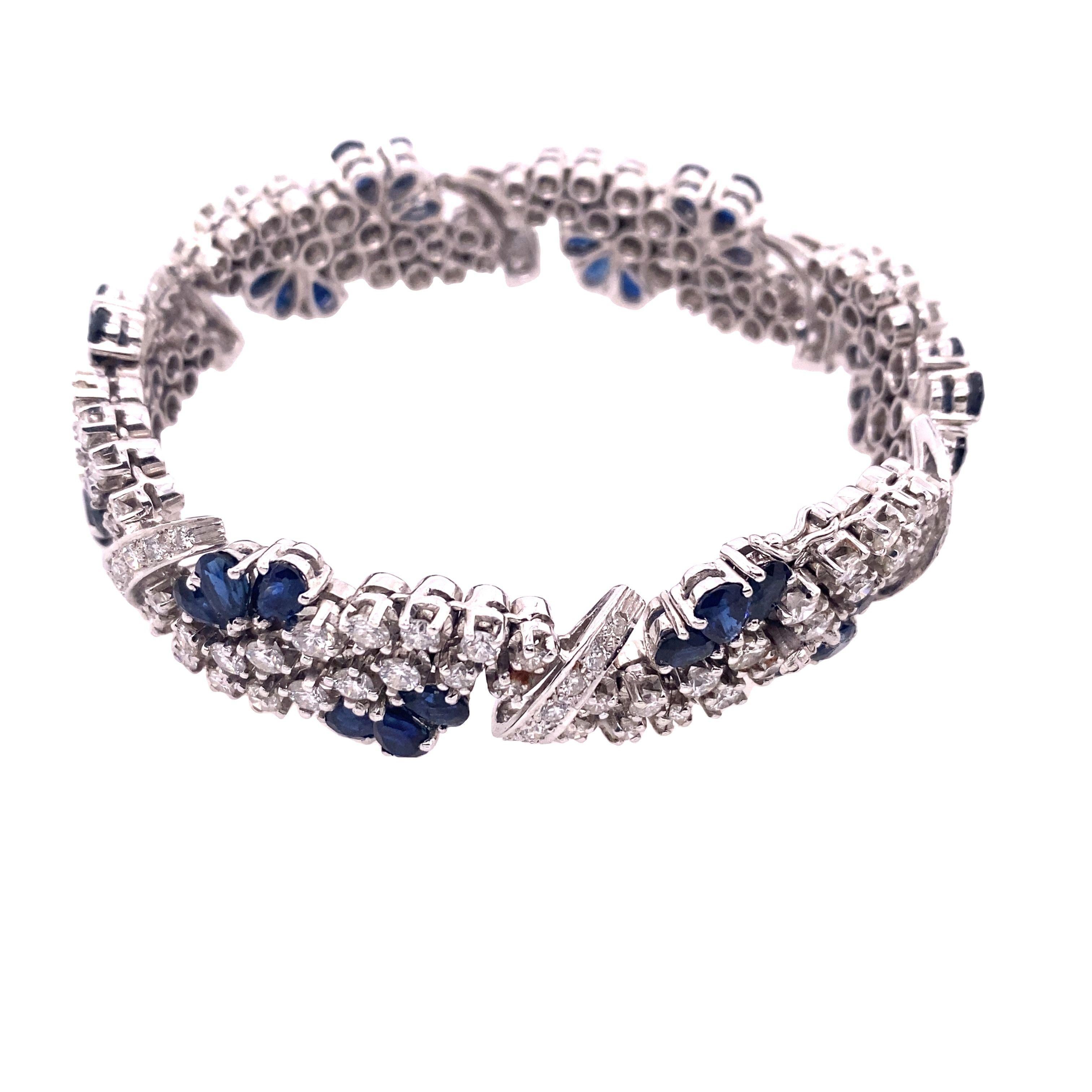 Art Deco 15ct White Gold Fine Quality Sapphire and Diamond Bracelet with 6.5ct Diamonds For Sale