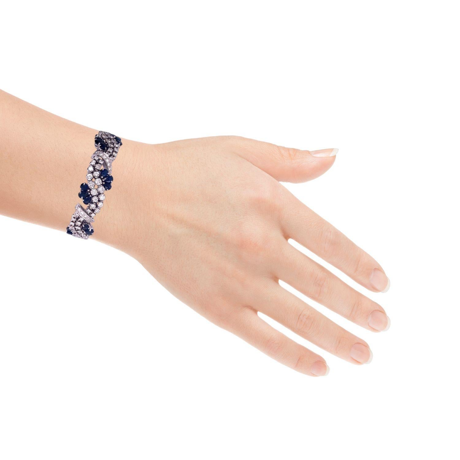 Armband aus 15 Karat Weißgold mit feinem Saphir und Diamanten in hoher Qualität und 6,5 Karat Diamanten im Zustand „Hervorragend“ in London, GB