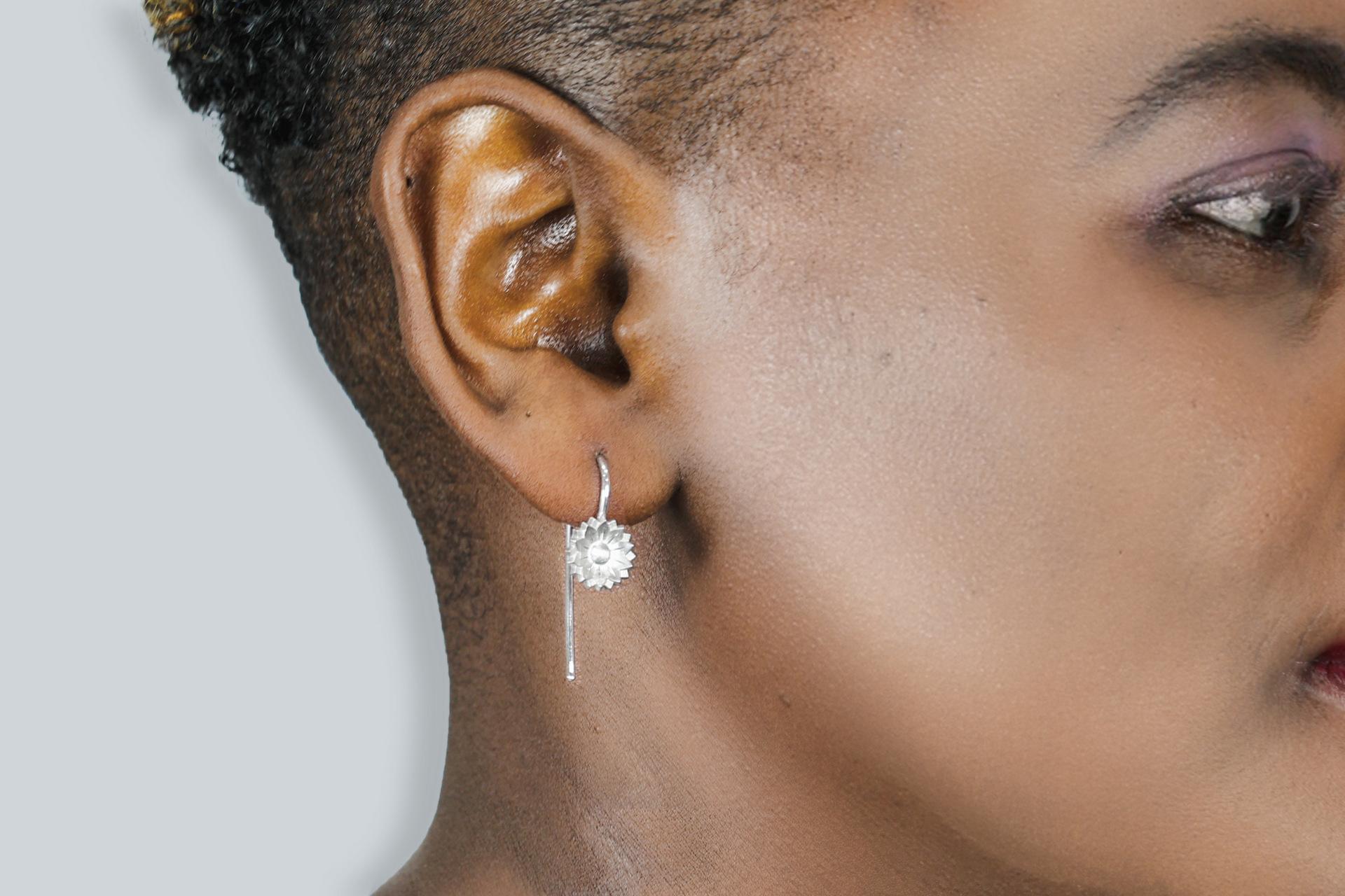 Women's 18ct White Gold Flower Hook Earrings 