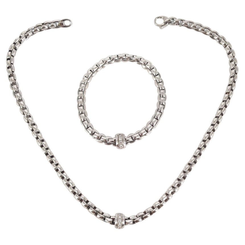 18ct Weißgold Fope Halskette & Armband Set im Angebot