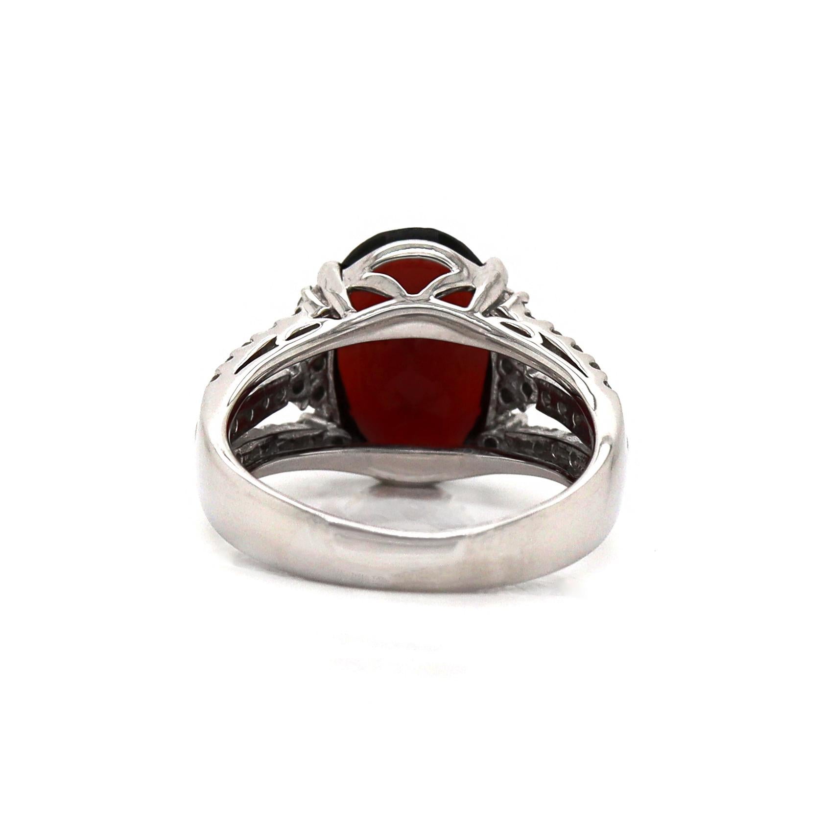 Women's or Men's 18CT White Gold Garnet And Diamond Cocktail Ring For Sale