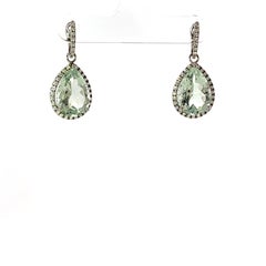 18ct White Gold Green Quartz & Diamond Drop Earrings