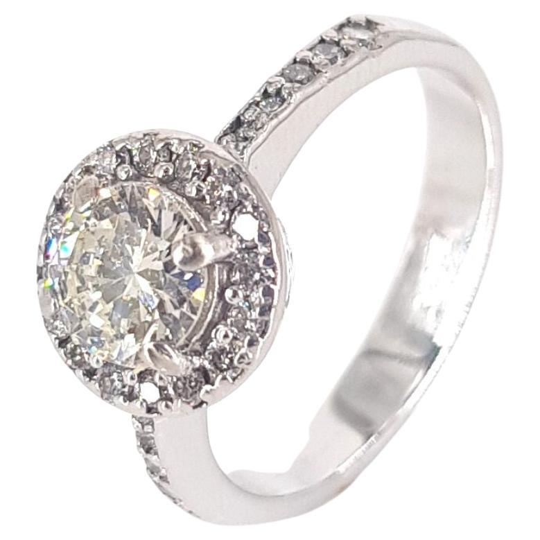 18 Carat White Gold Halo Diamond Ring For Sale