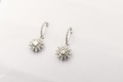 18 Carat White Gold High Level Diamond "Flower" Style Drop Earrings
