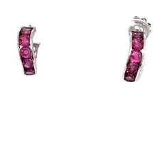 18ct White Gold Hoop Earrings with Natural Pink Sapphires