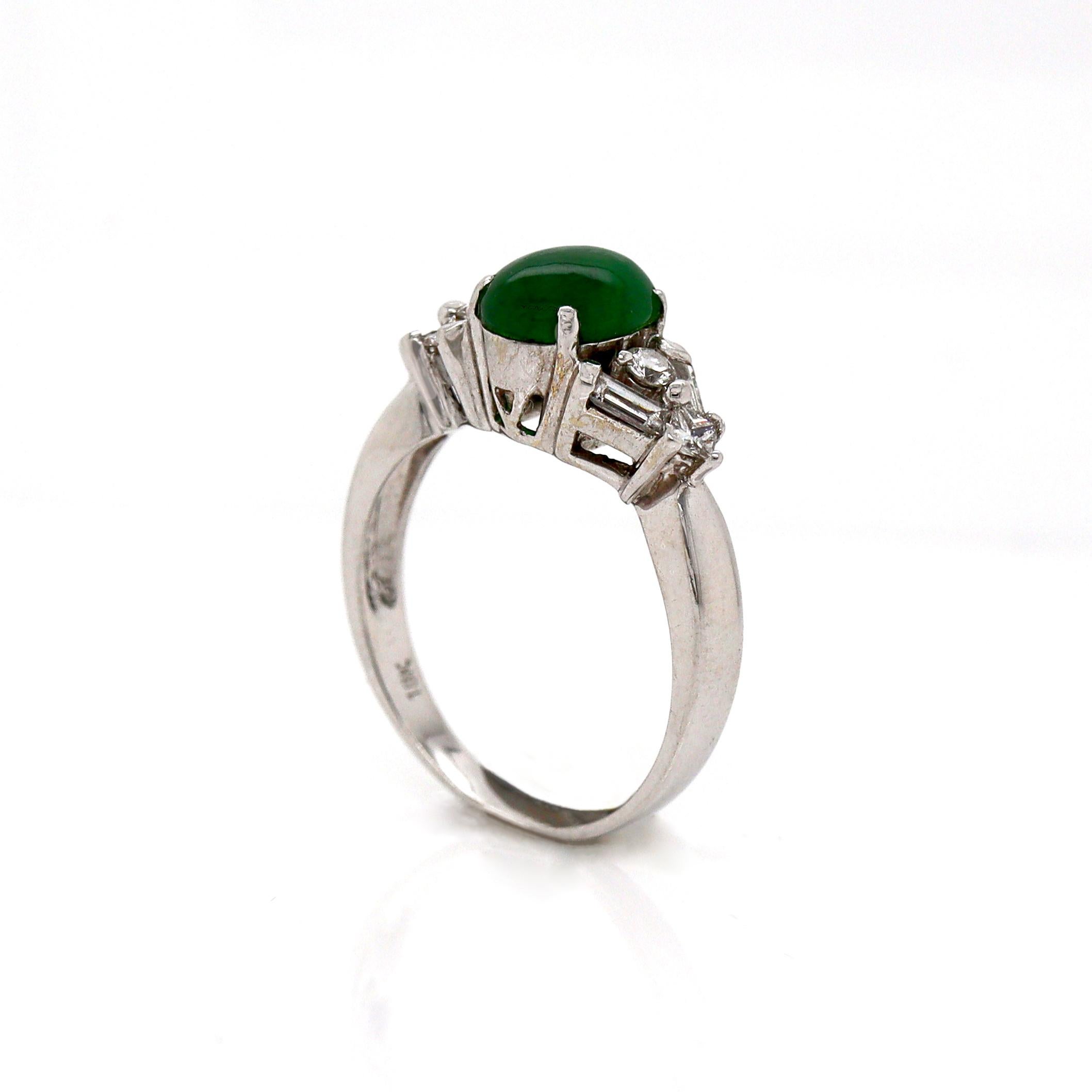 Oval Cut 18CT White Gold Jade And Diamond Dress Ring For Sale