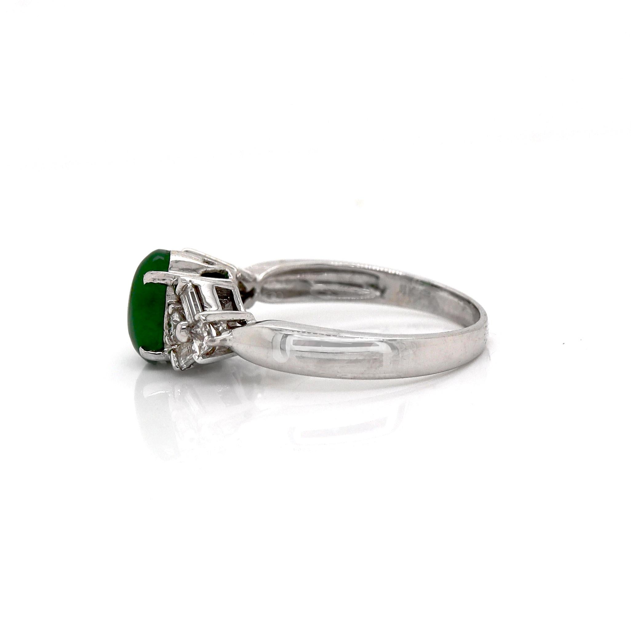 Women's or Men's 18CT White Gold Jade And Diamond Dress Ring For Sale