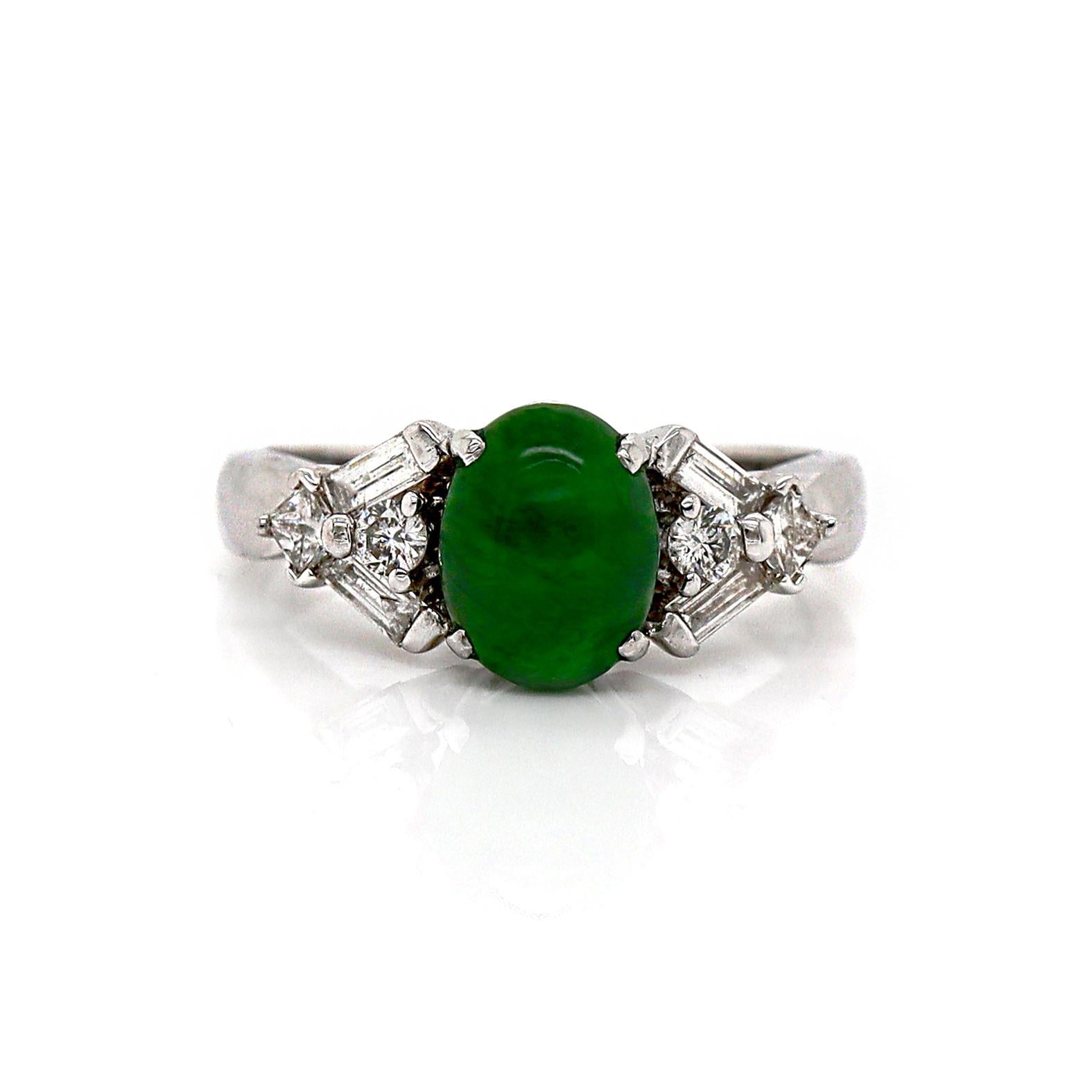 18CT White Gold Jade And Diamond Dress Ring For Sale 2