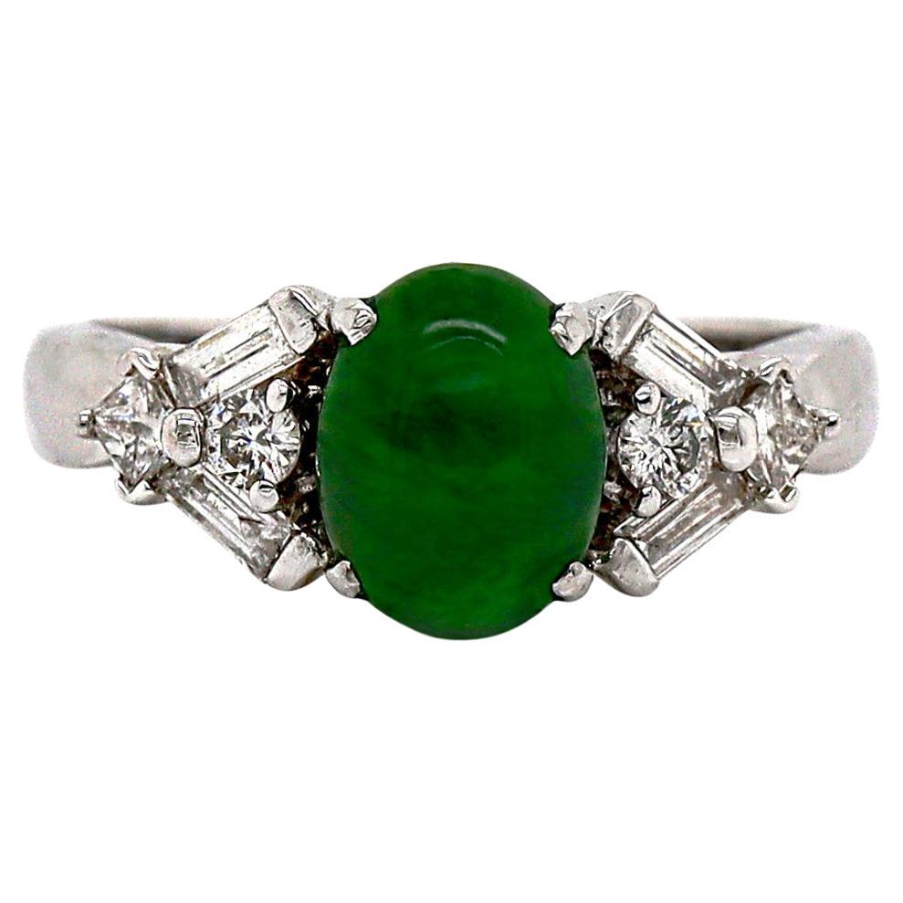 18CT White Gold Jade And Diamond Dress Ring