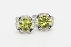 Boutons de manchette en or blanc 18 carats, quartz citron et diamants