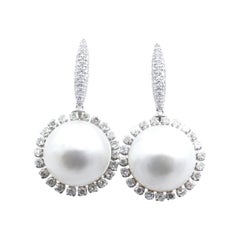 18CT White Gold Mabe Pearl 
Diamond Short Drop Earrings