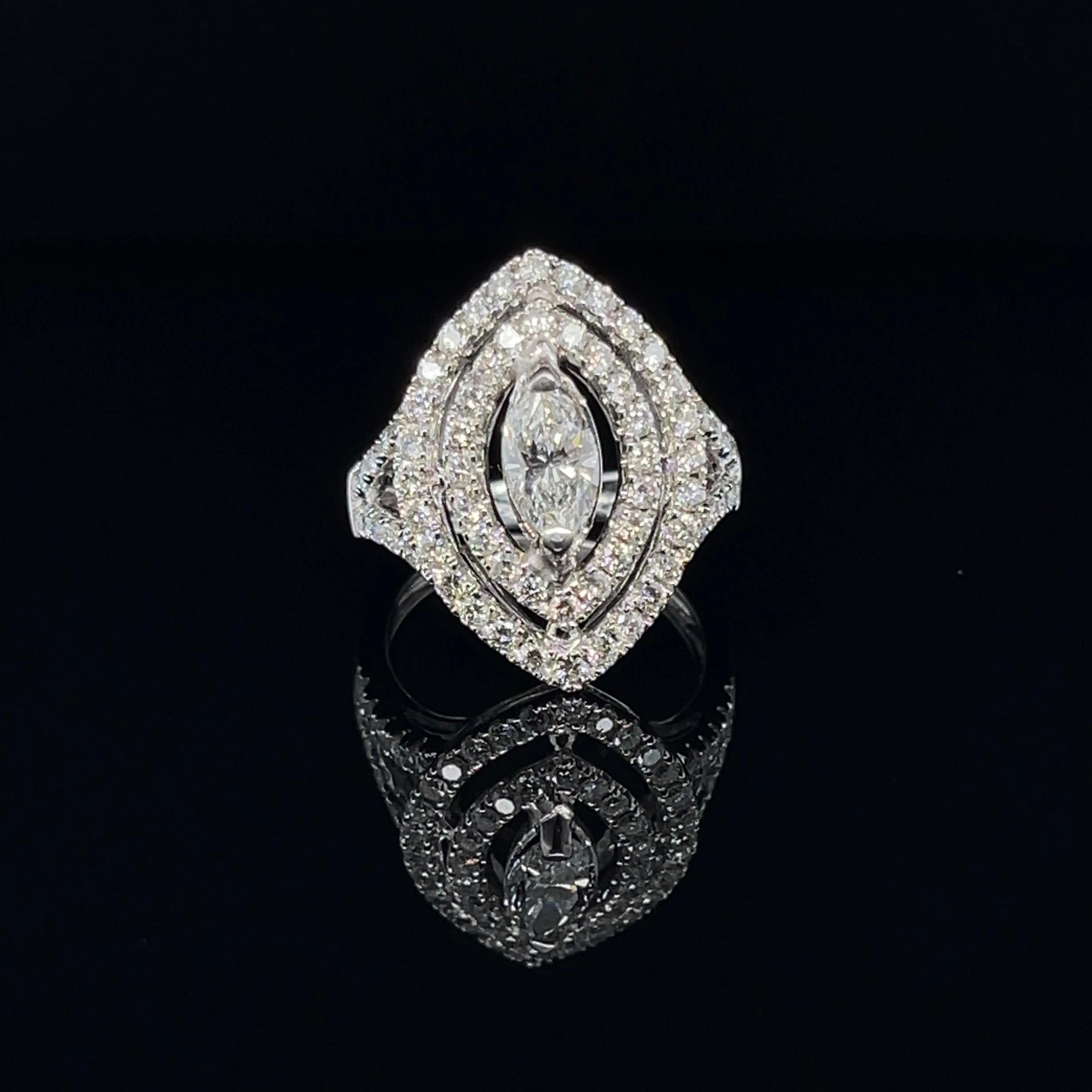 For Sale:  18ct White Gold Marquise Diamond Ring 7
