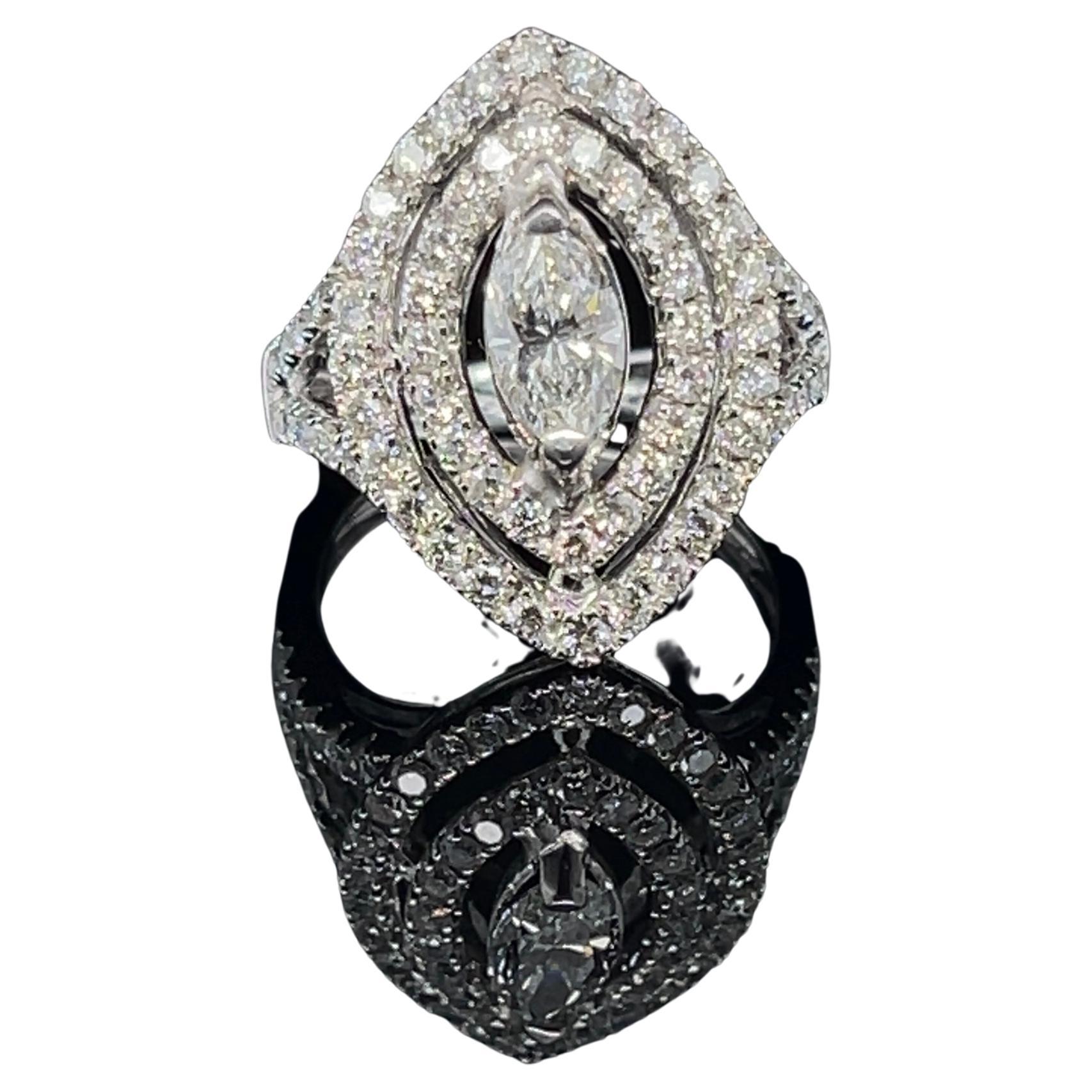 For Sale:  18ct White Gold Marquise Diamond Ring 6