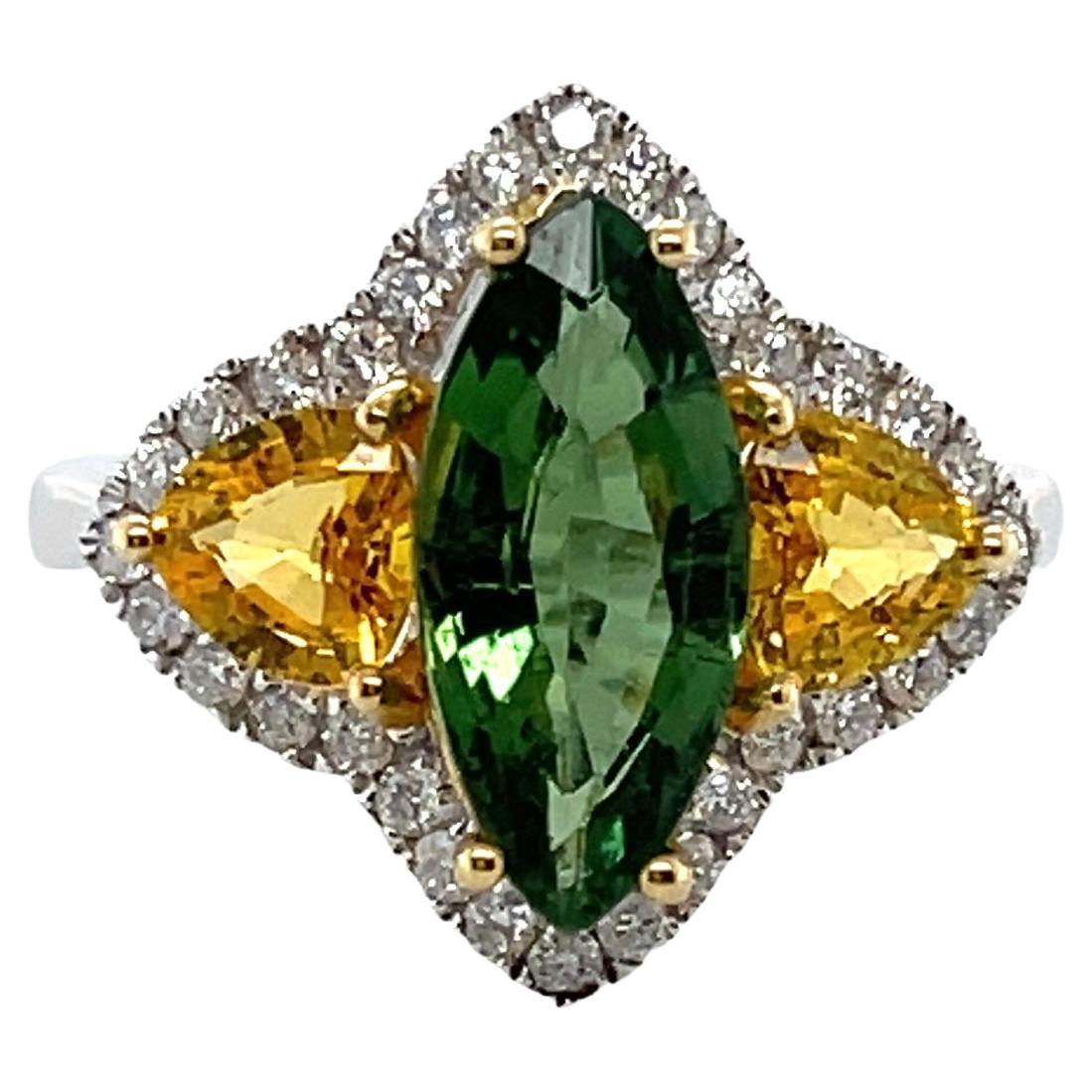 18ct White Gold Marquise Tourmaline and Yellow Sapphire Ring