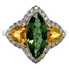 Used 18ct White Gold Marquise Tourmaline and Yellow Sapphire Ring