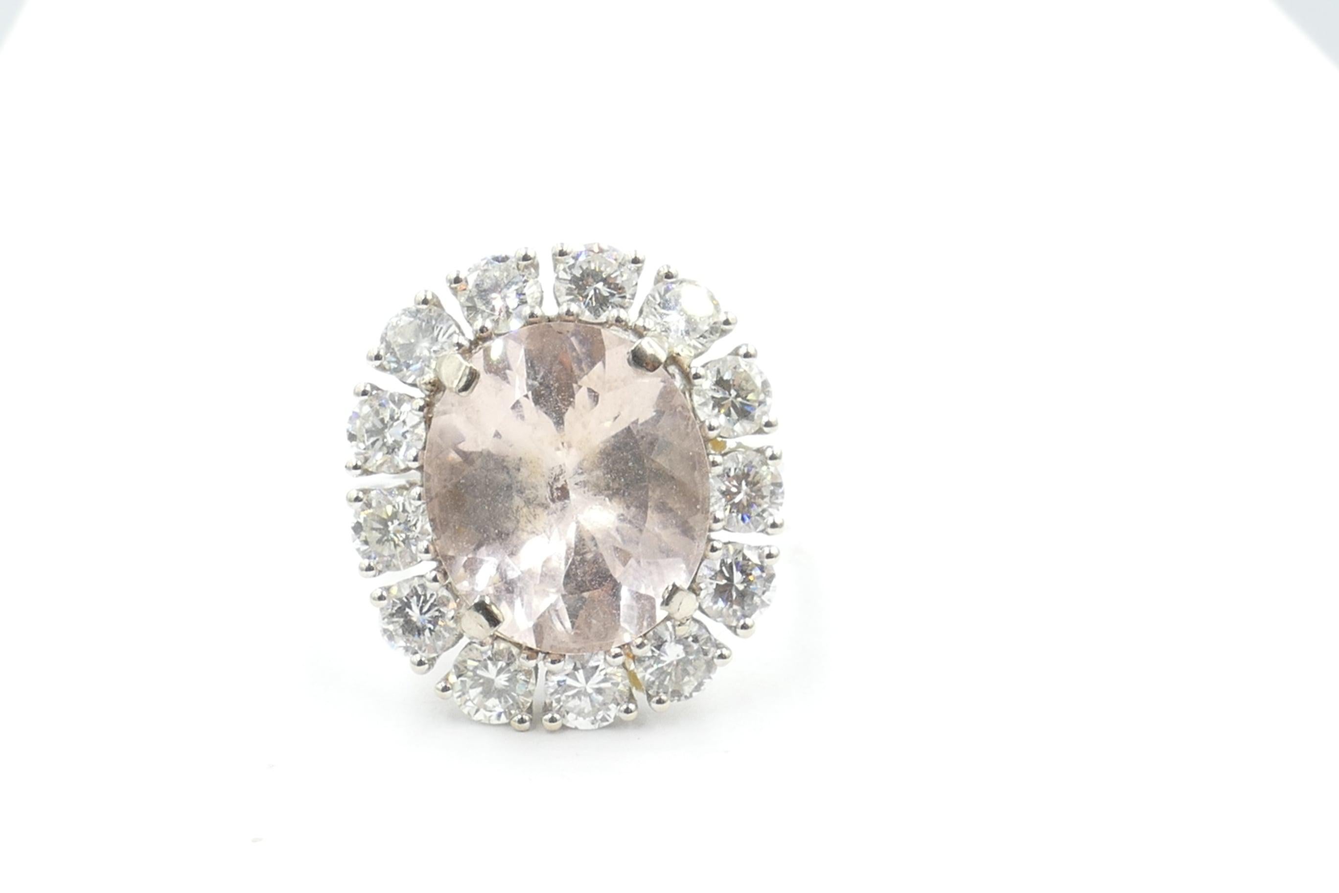 Modern 18 Carat White Gold Morganite and Diamond Fancy Cocktail Ring For Sale