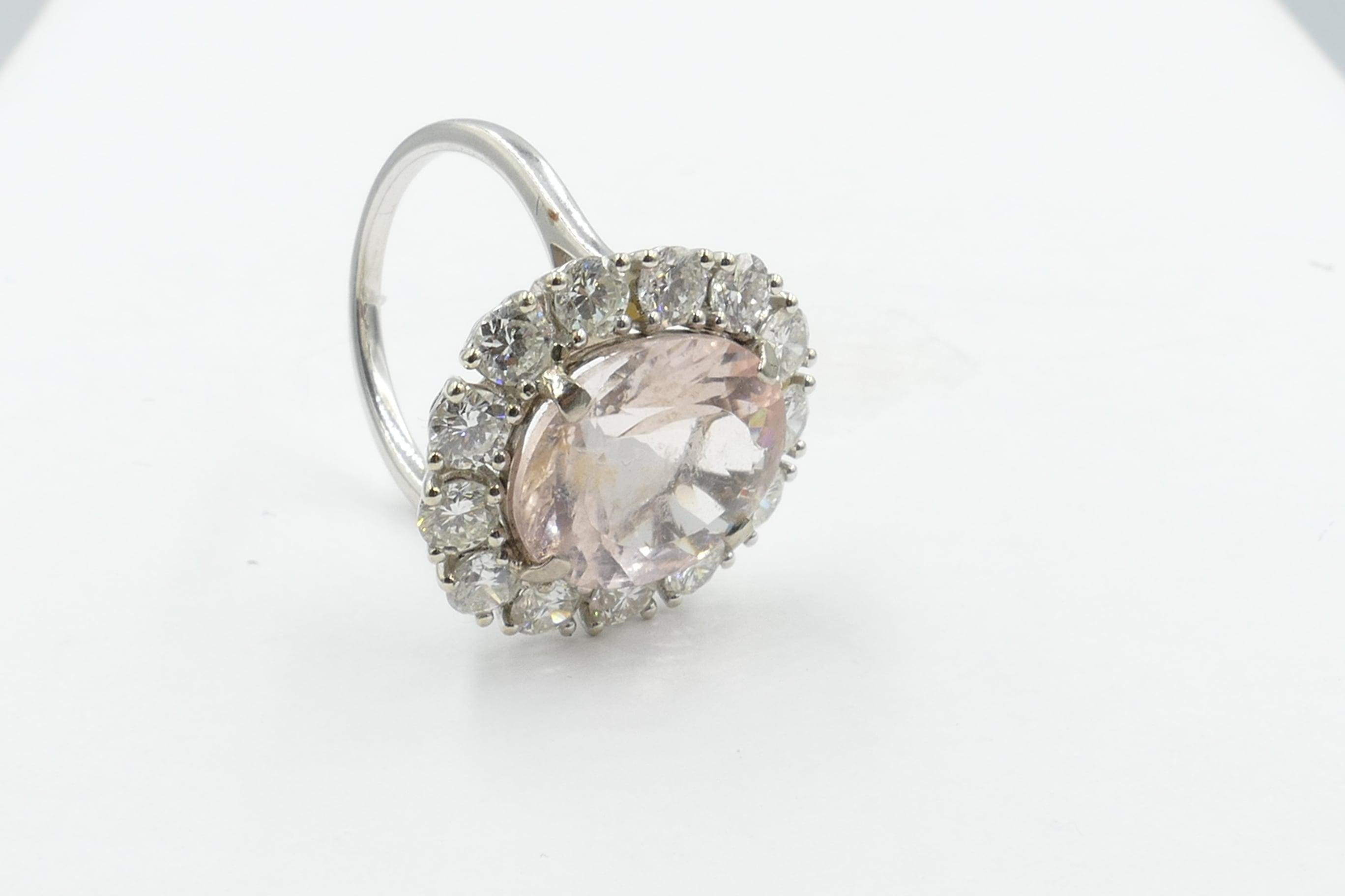 Mixed Cut 18 Carat White Gold Morganite and Diamond Fancy Cocktail Ring For Sale